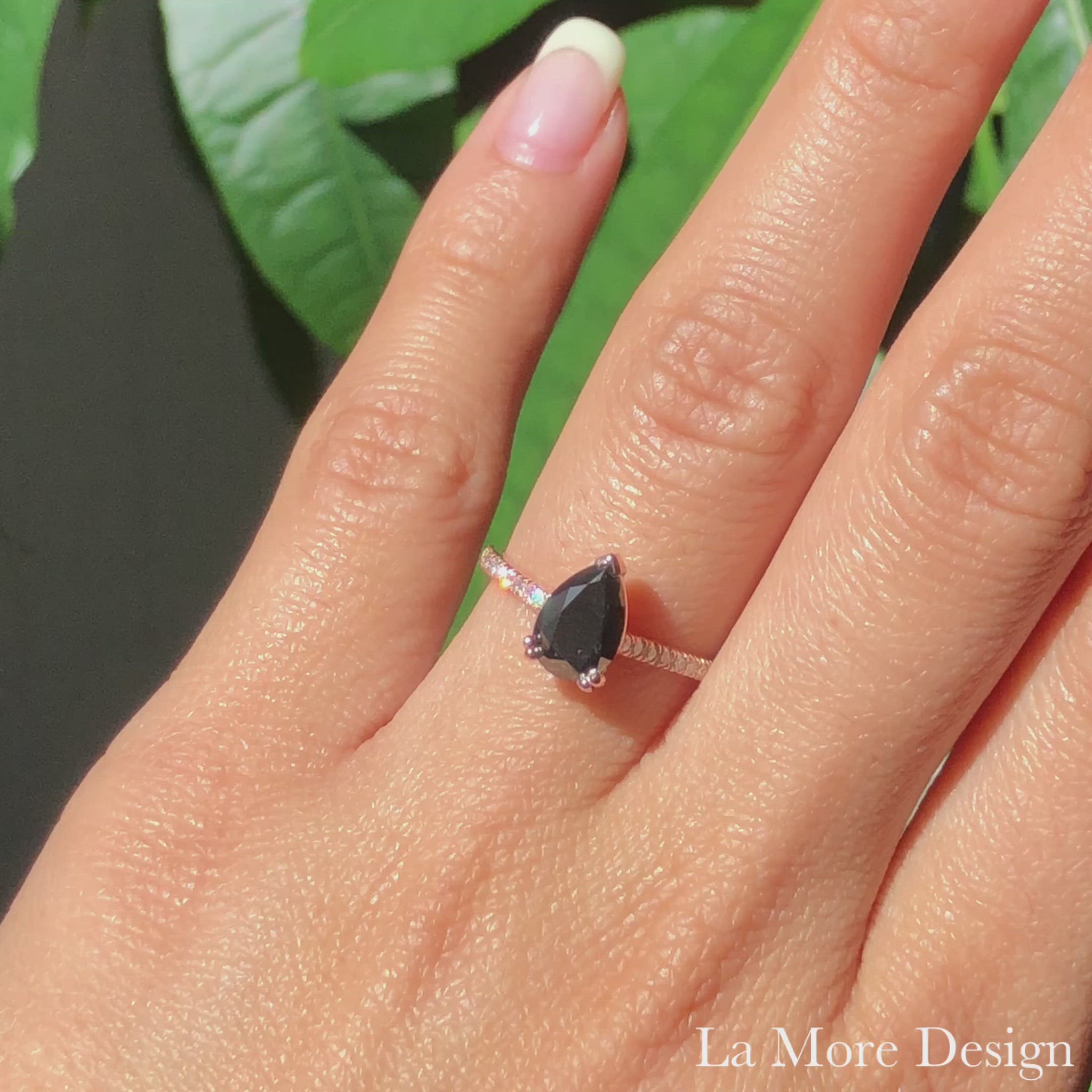 Pear black diamond engagement ring rose gold solitaire ring pave band la more design jewelry