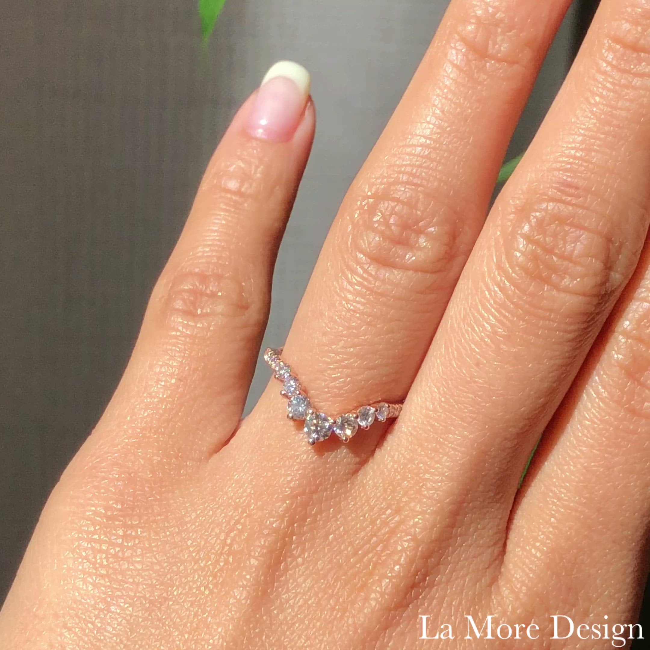 Salt and Pepper Diamond Ring Rose Gold Deep Curved Wedding Band