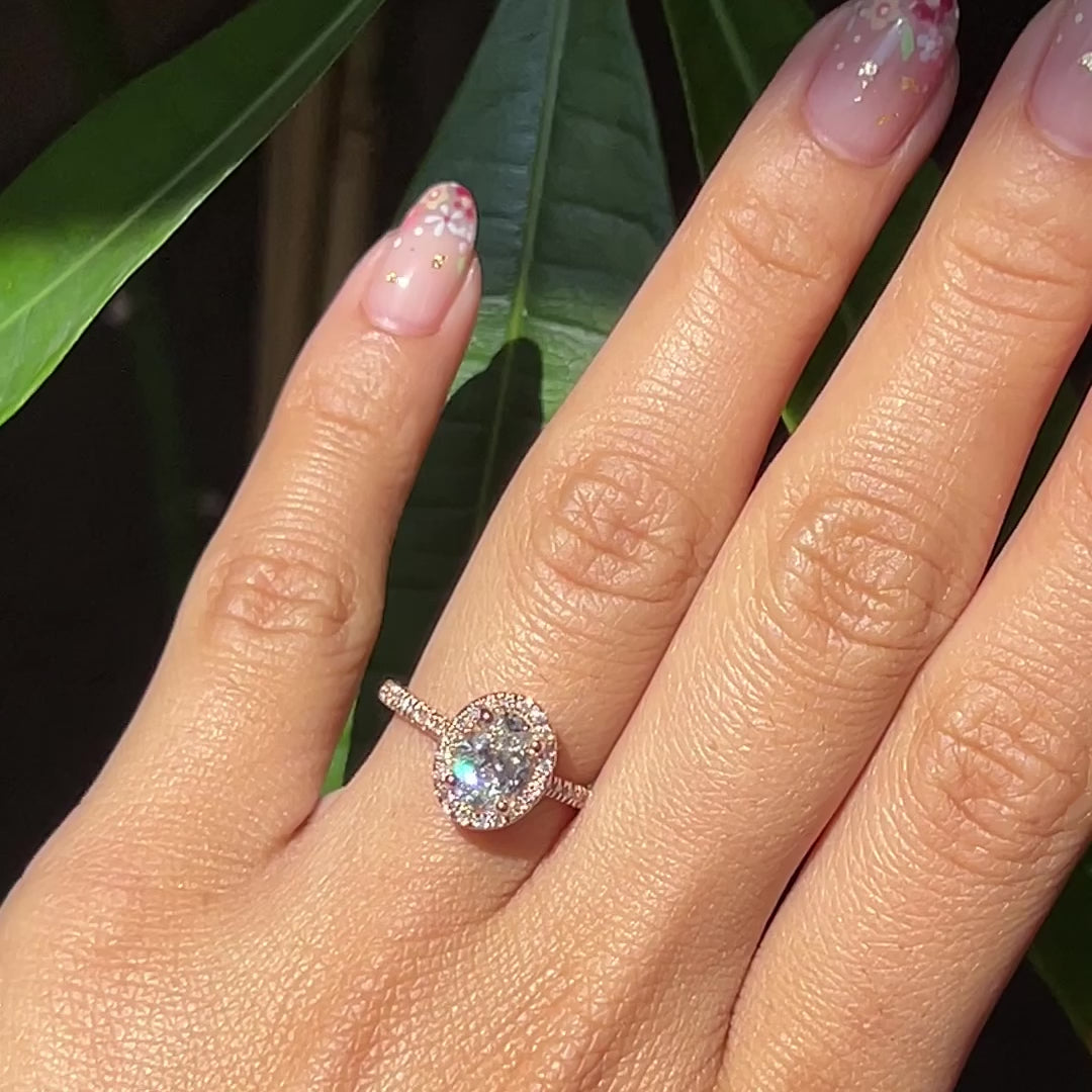 lab diamond ring rose gold oval diamond halo engagement ring La More Design Jewelry