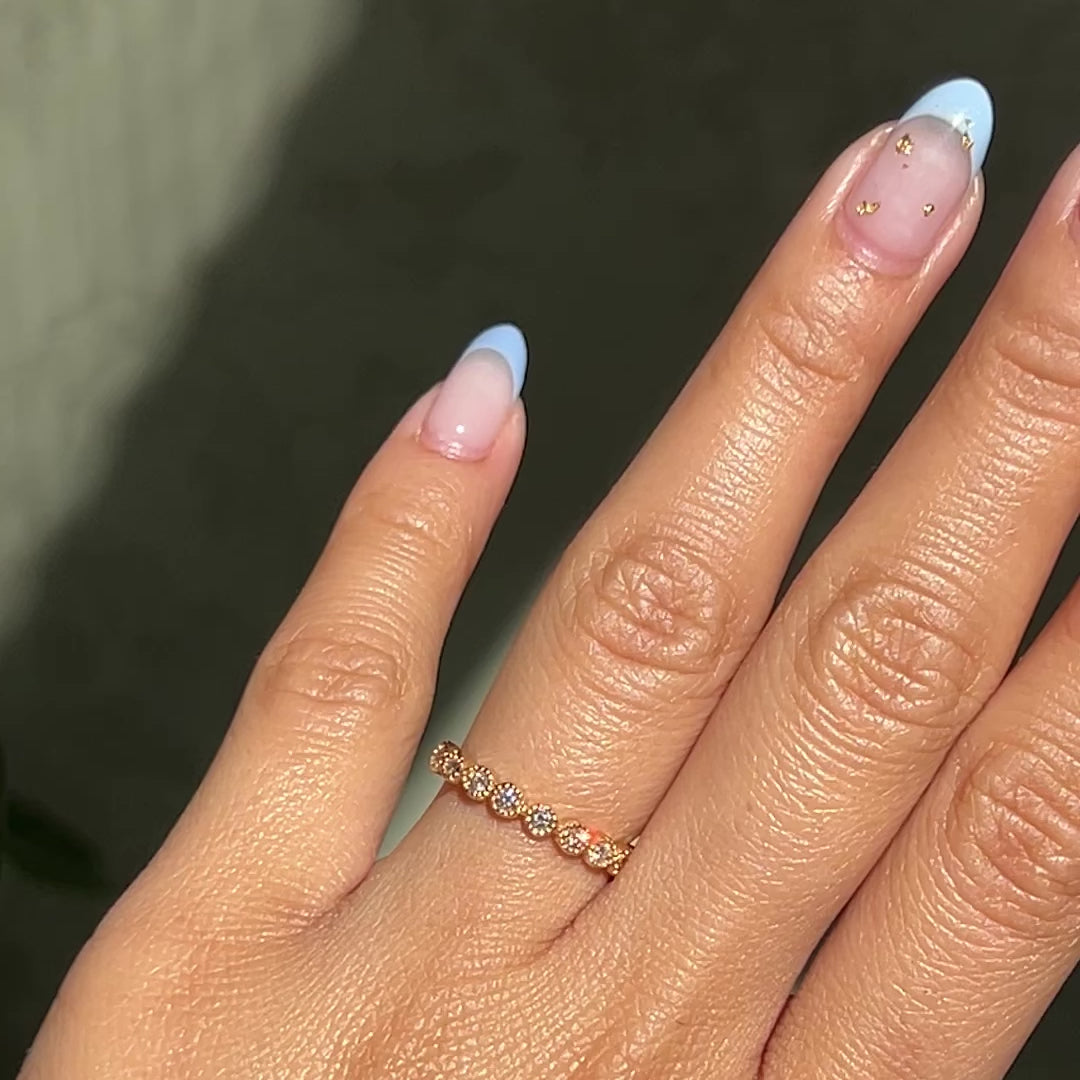 half eternity diamond wedding ring in rose gold milgrain band by la more design
