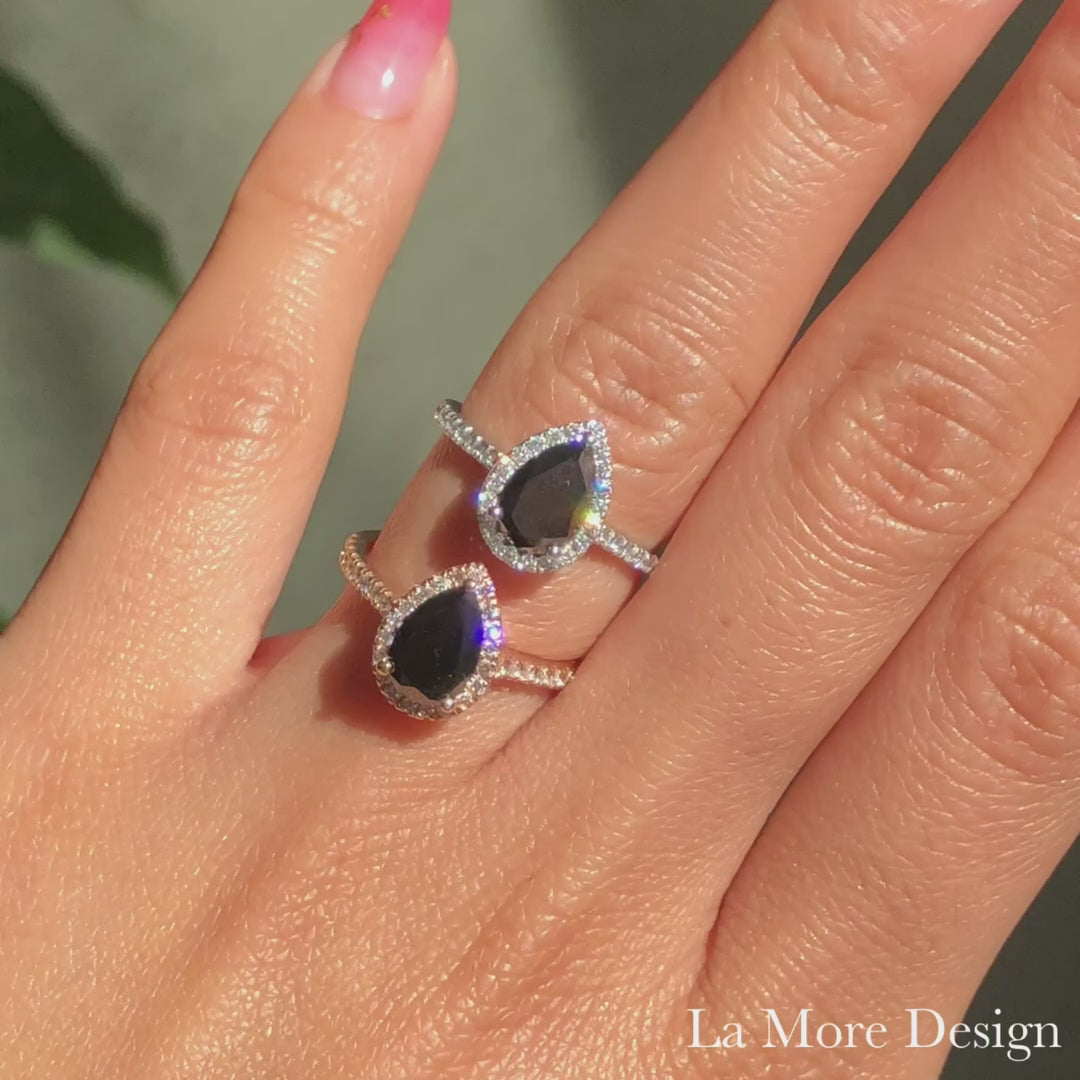 pear black diamond engagement ring rose gold halo diamond ring by la more design jewelry
