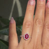 oval ruby engagement ring rose gold halo diamond ring low profile ring by la more design jewelry