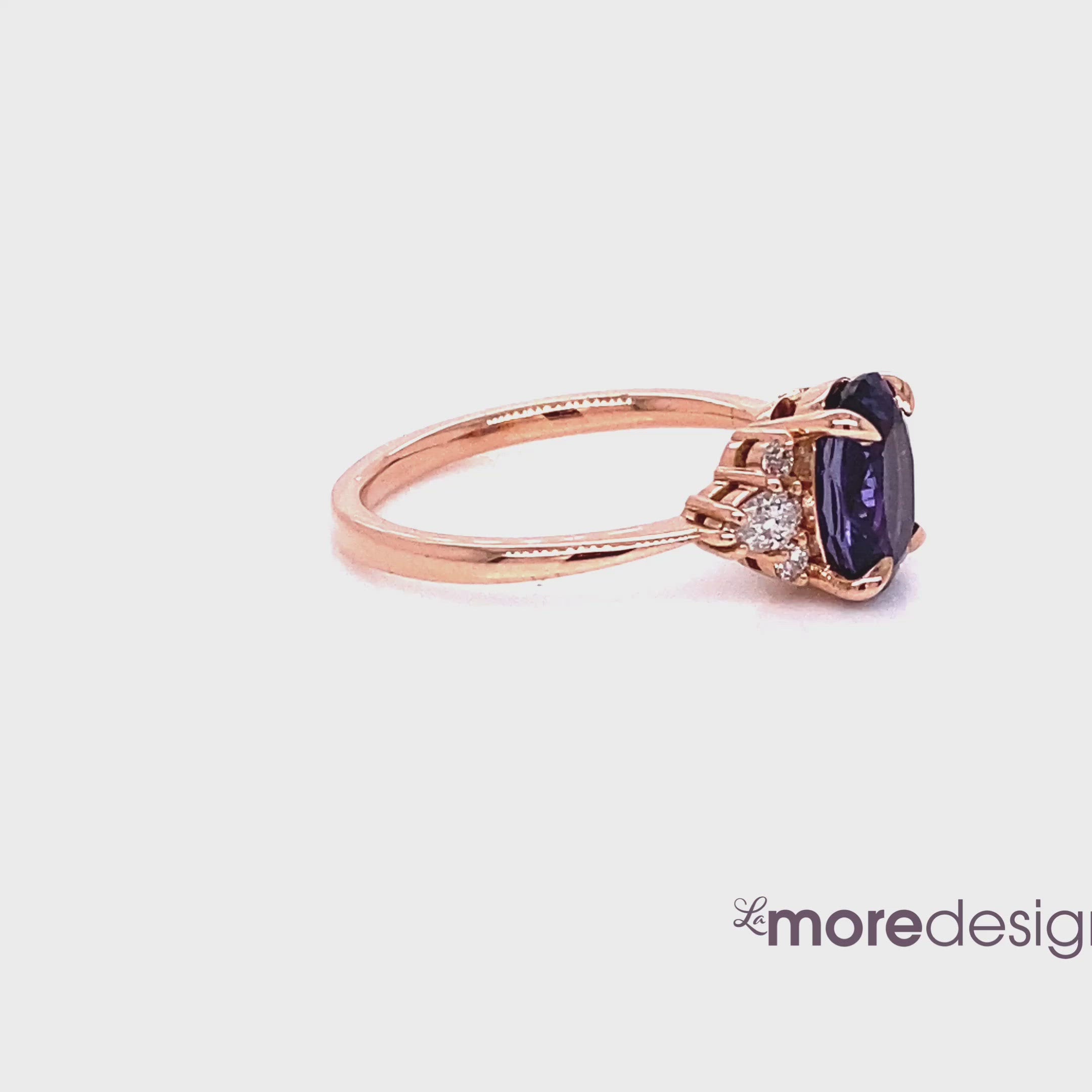 Oval purple sapphire diamond ring rose gold 3 stone ring la more design jewelry