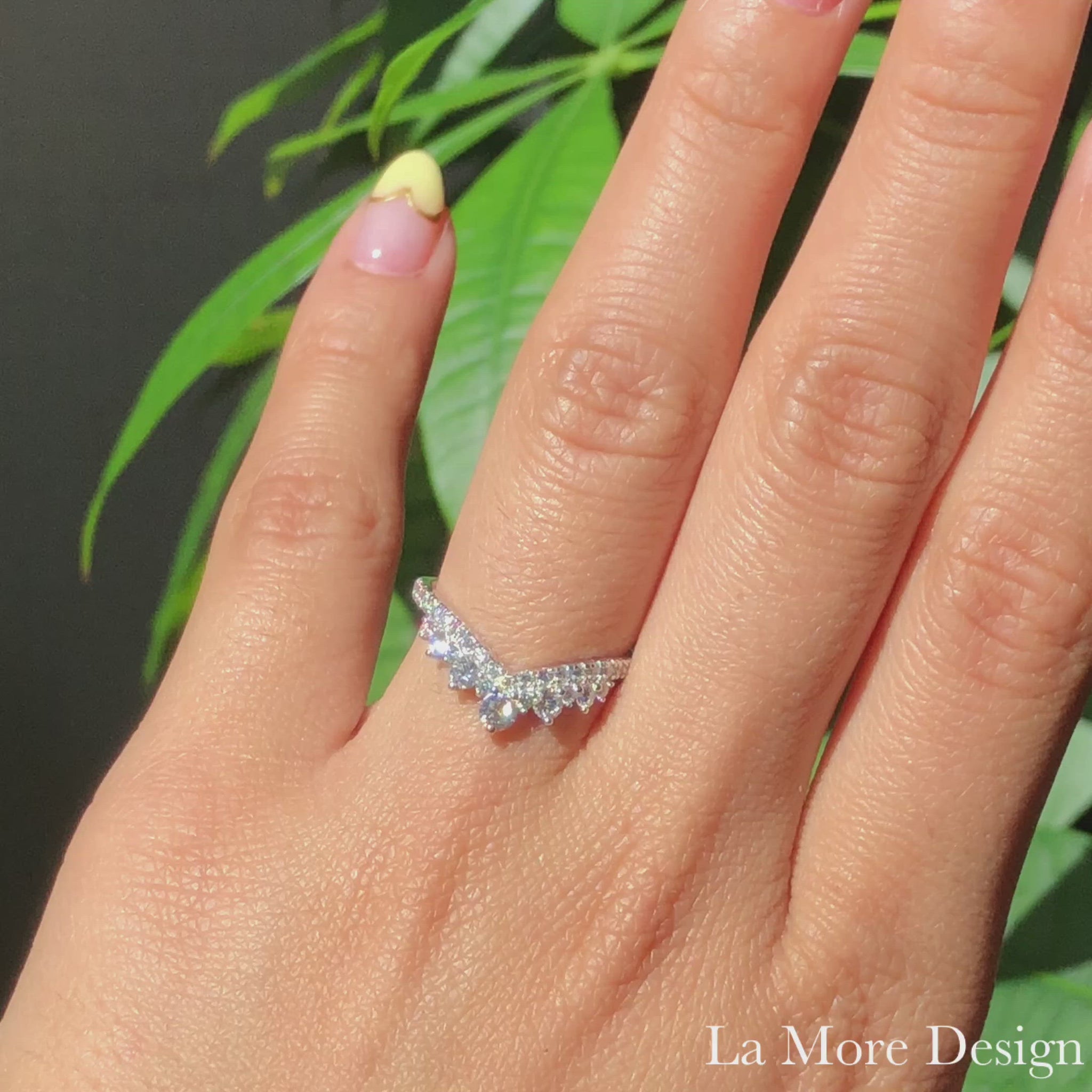 Large diamond wedding ring white gold curved pave diamond band by la more design jewelry