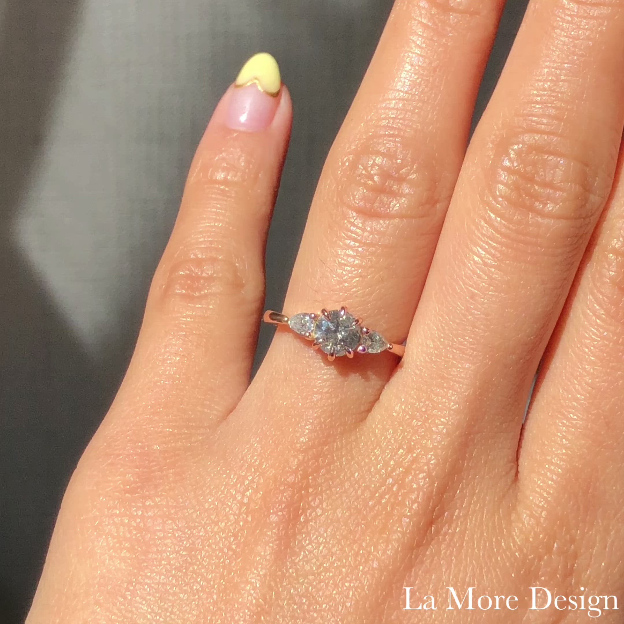 1.16 Ct Salt and Pepper Diamond Ring in 14k Rose Gold 3 Stone Pear Ring, Size 6.25