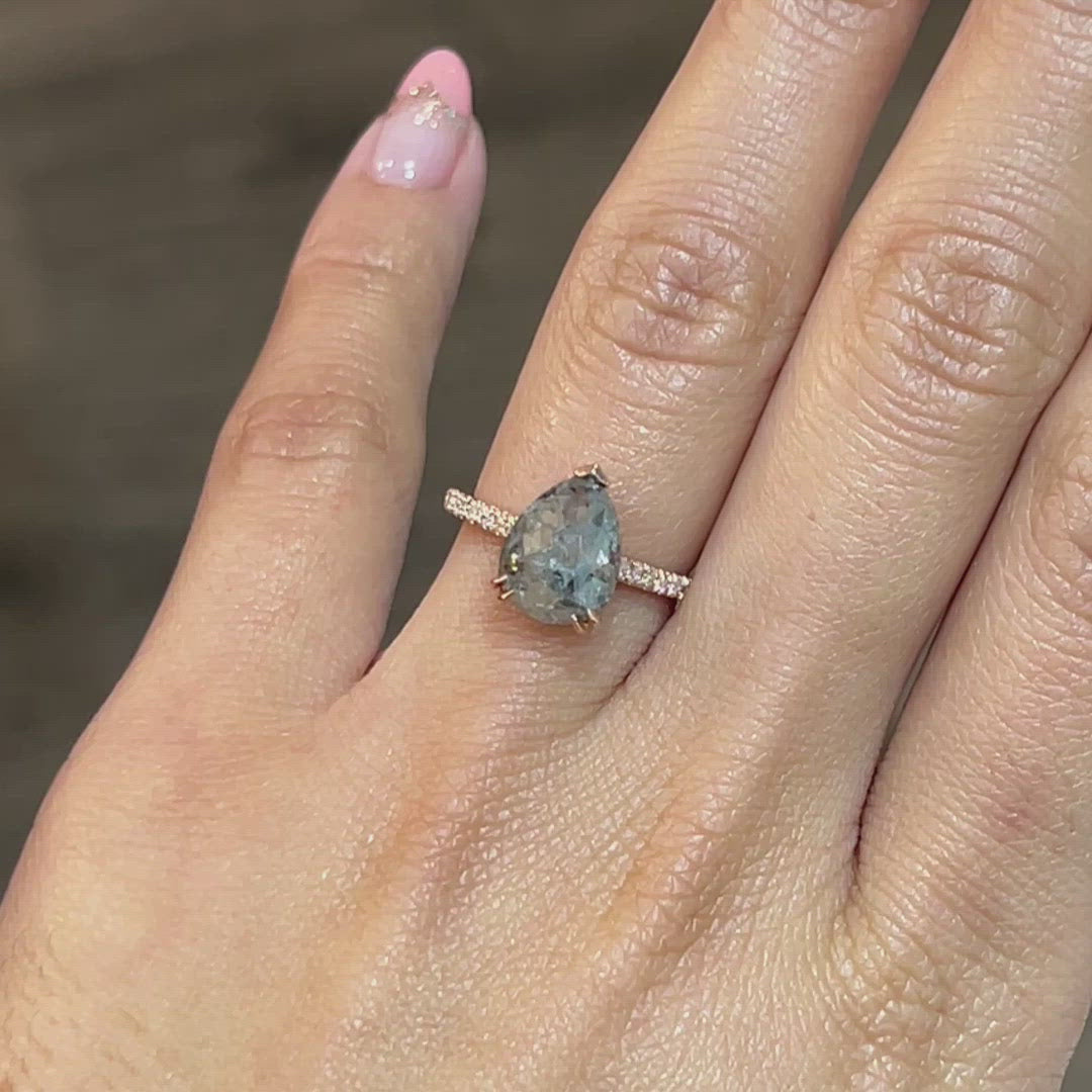 Large salt and pepper diamond ring rose gold pear solitaire ring la more design jewelry