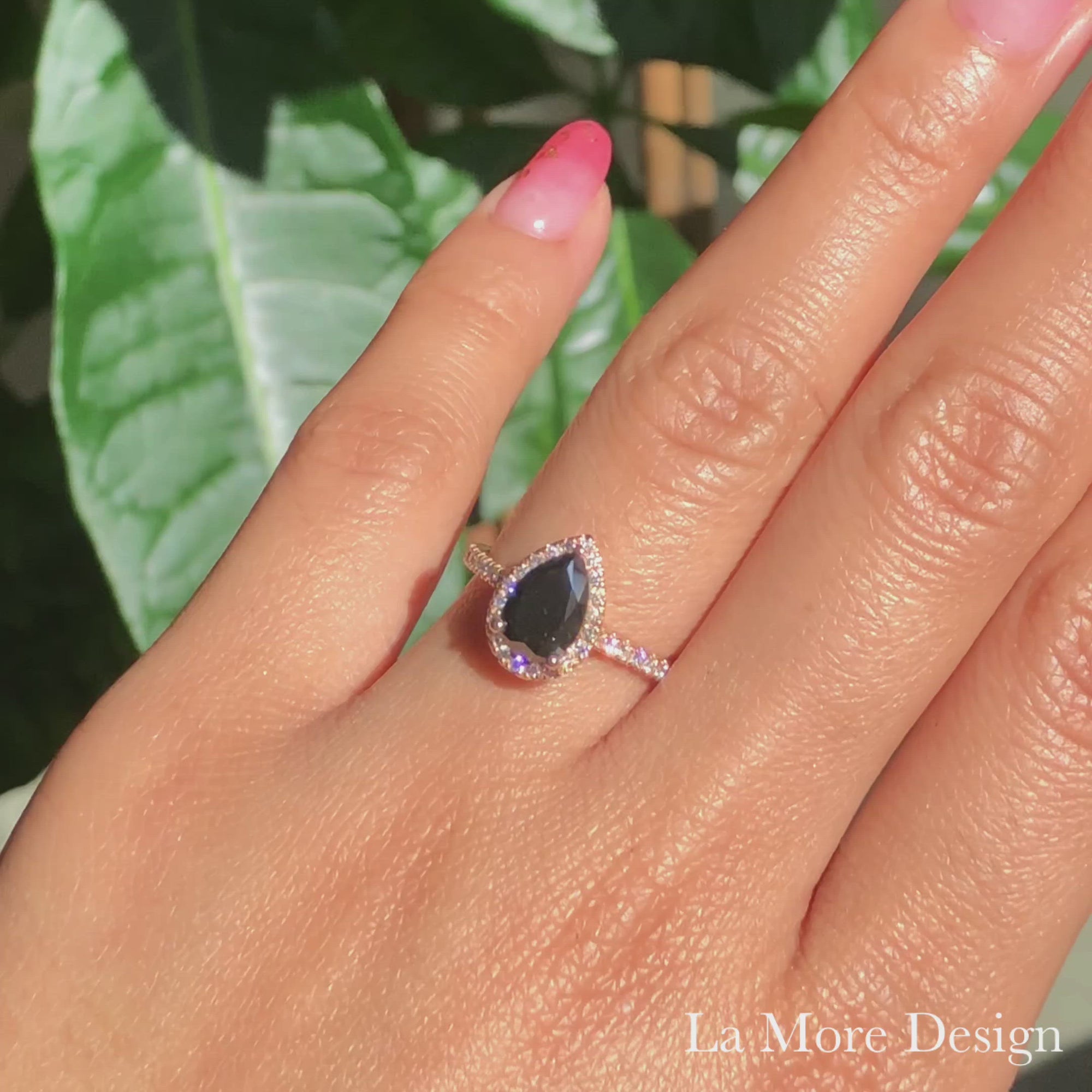 pear black diamond engagement ring rose gold halo diamond ring by la more design jewelry
