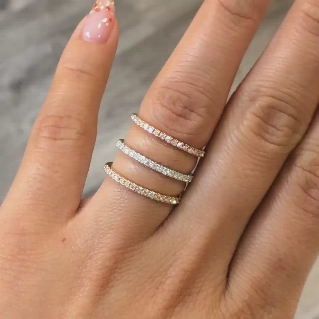 Pave diamond wedding band rose gold half eternity ring la more design jewelry