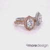 vintage floral oval moissanite engagement ring rose gold and white gold scalloped diamond band by la more design jewelry