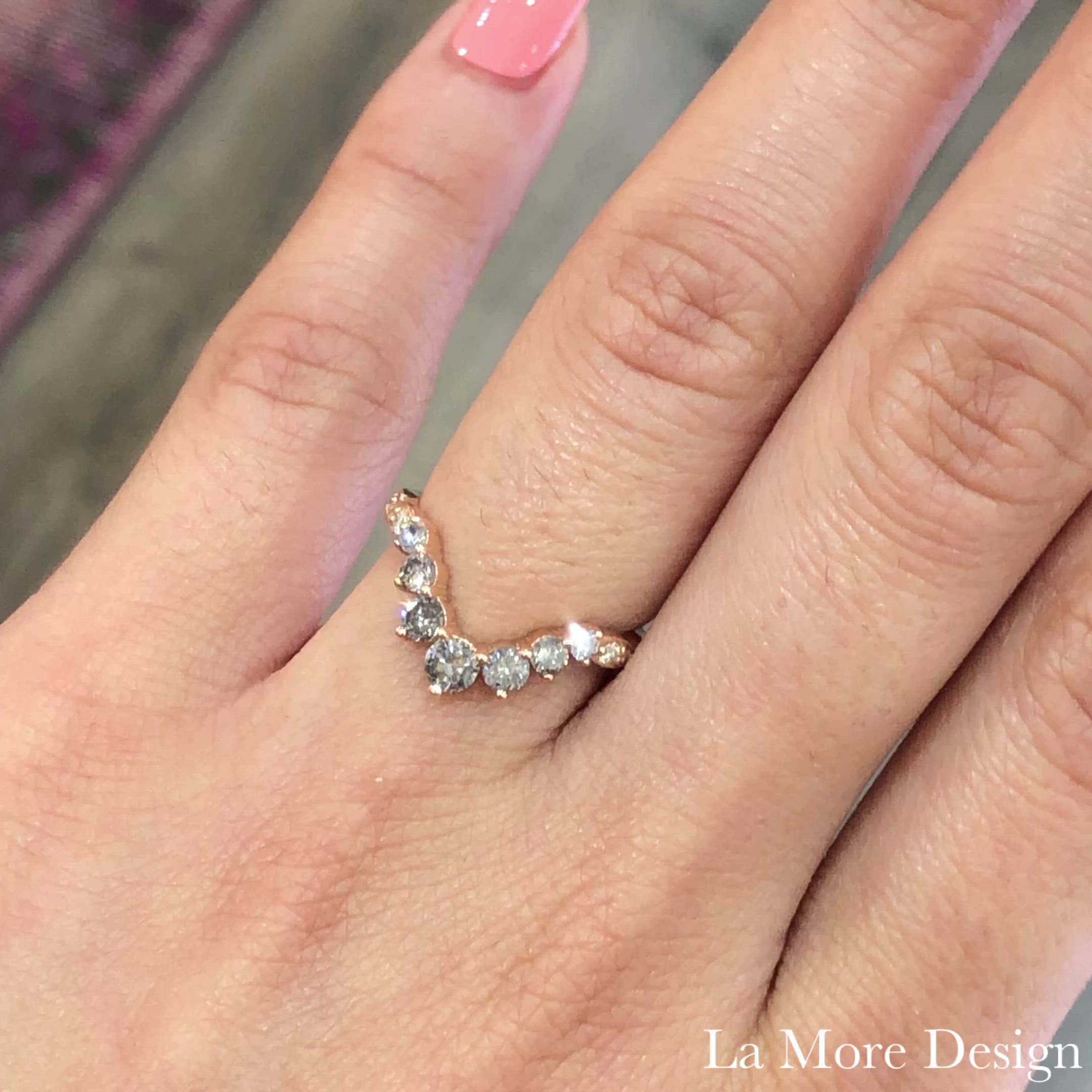 salt and pepper grey diamond wedding ring rose gold curved diamond band la more design jewelry