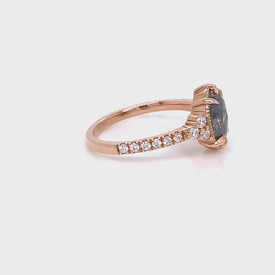 Vintage salt and pepper diamond ring rose gold 3 stone ring la more design jewelry