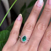 Halo diamond pear emerald ring stock rose gold v shaped wedding band la more design jewelry