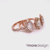 comparison of oval moissanite diamond ring rose gold in plain, scalloped, pave diamond band by la more design jewelry