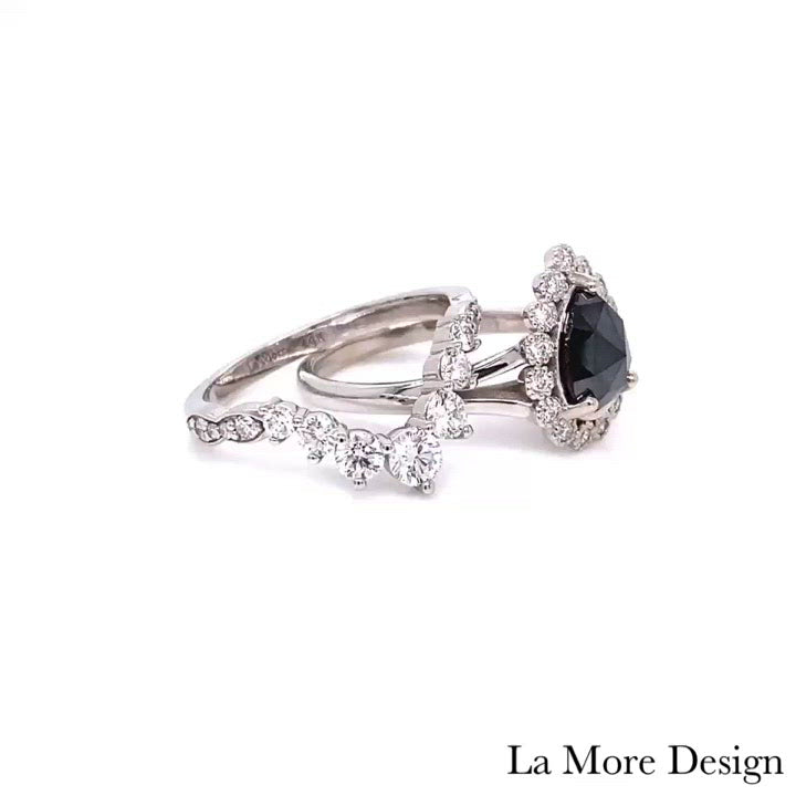 Vintage halo black diamond engagement ring white gold large 7 diamond u wedding band la more design jewelry