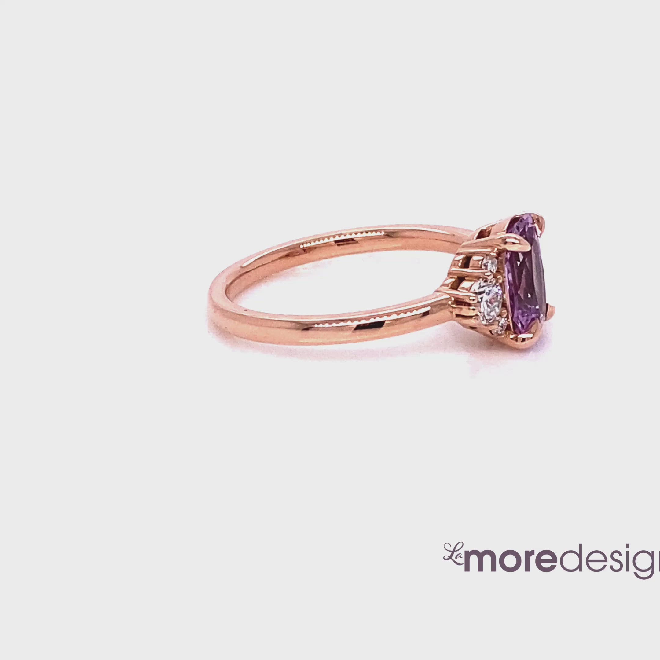 Cushion lavender purple sapphire diamond ring rose gold 3 stone ring la more design jewelry