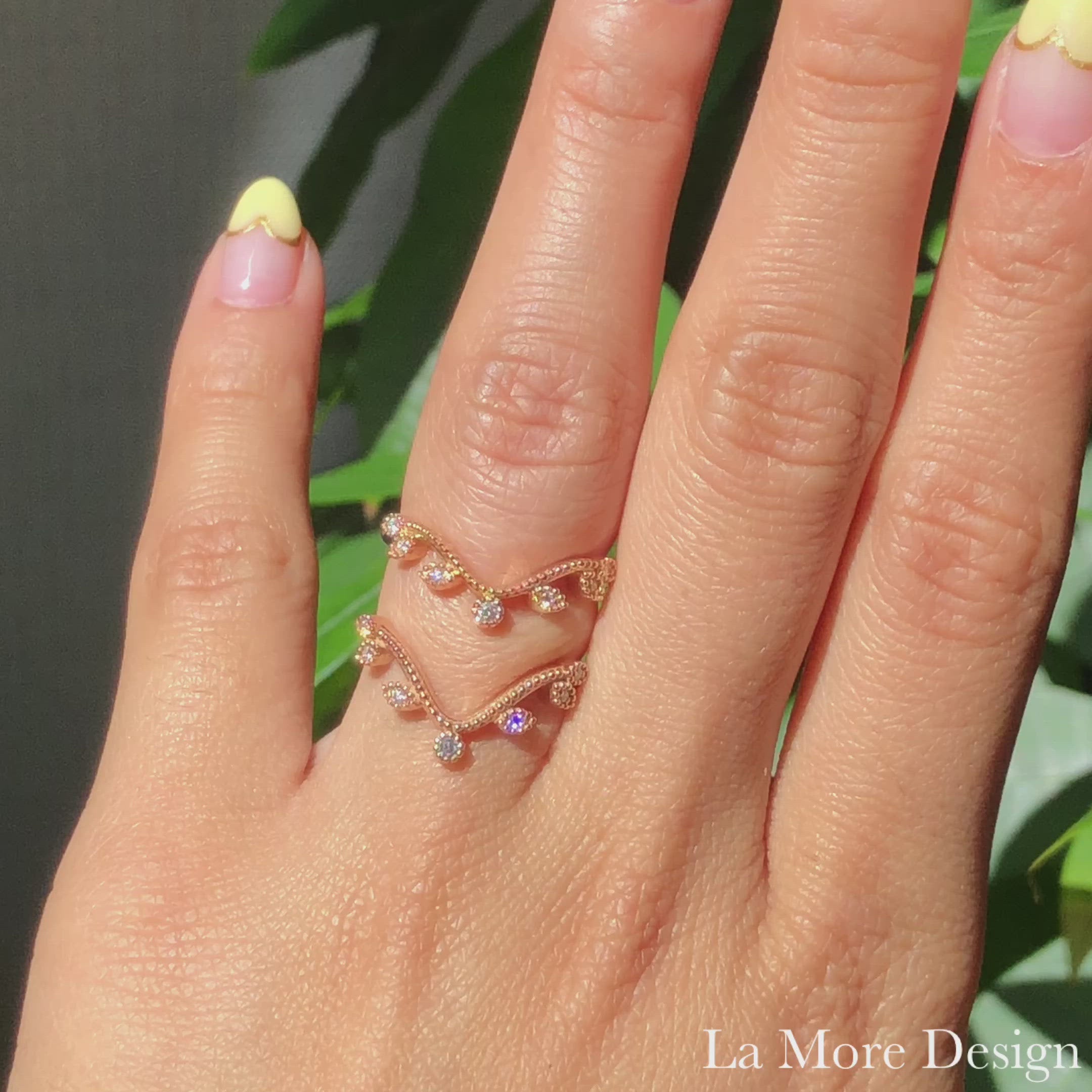 Three Stone Engagement Ring with Leaf Pattern | Jewelry by Johan - Jewelry  by Johan