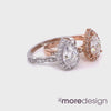 Halo diamond pear moissanite engagement ring in rose gold scalloped band by la more design