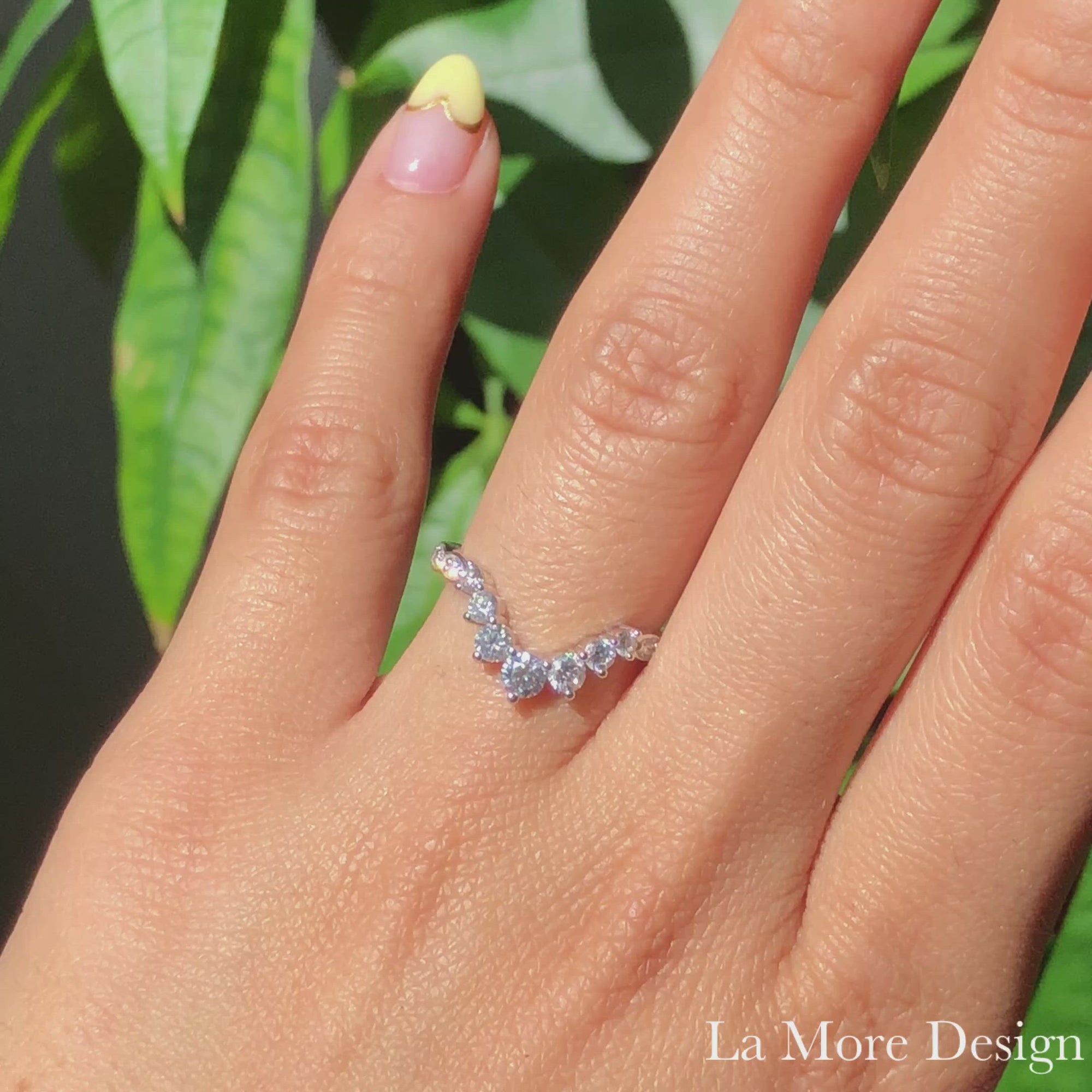 large 7 diamond wedding ring white gold curved scalloped band la more design jewelry