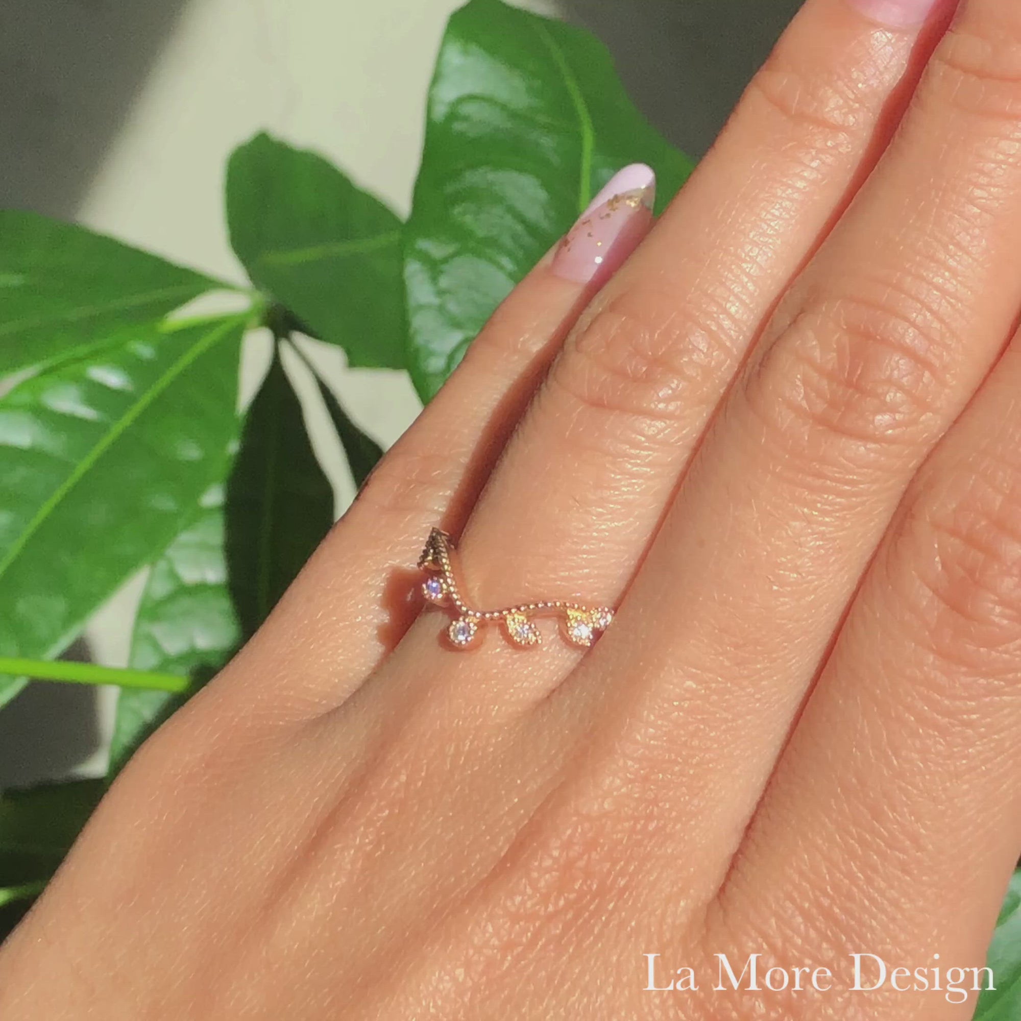 curved diamond wedding band in rose gold leaf ring by la more design jewelry