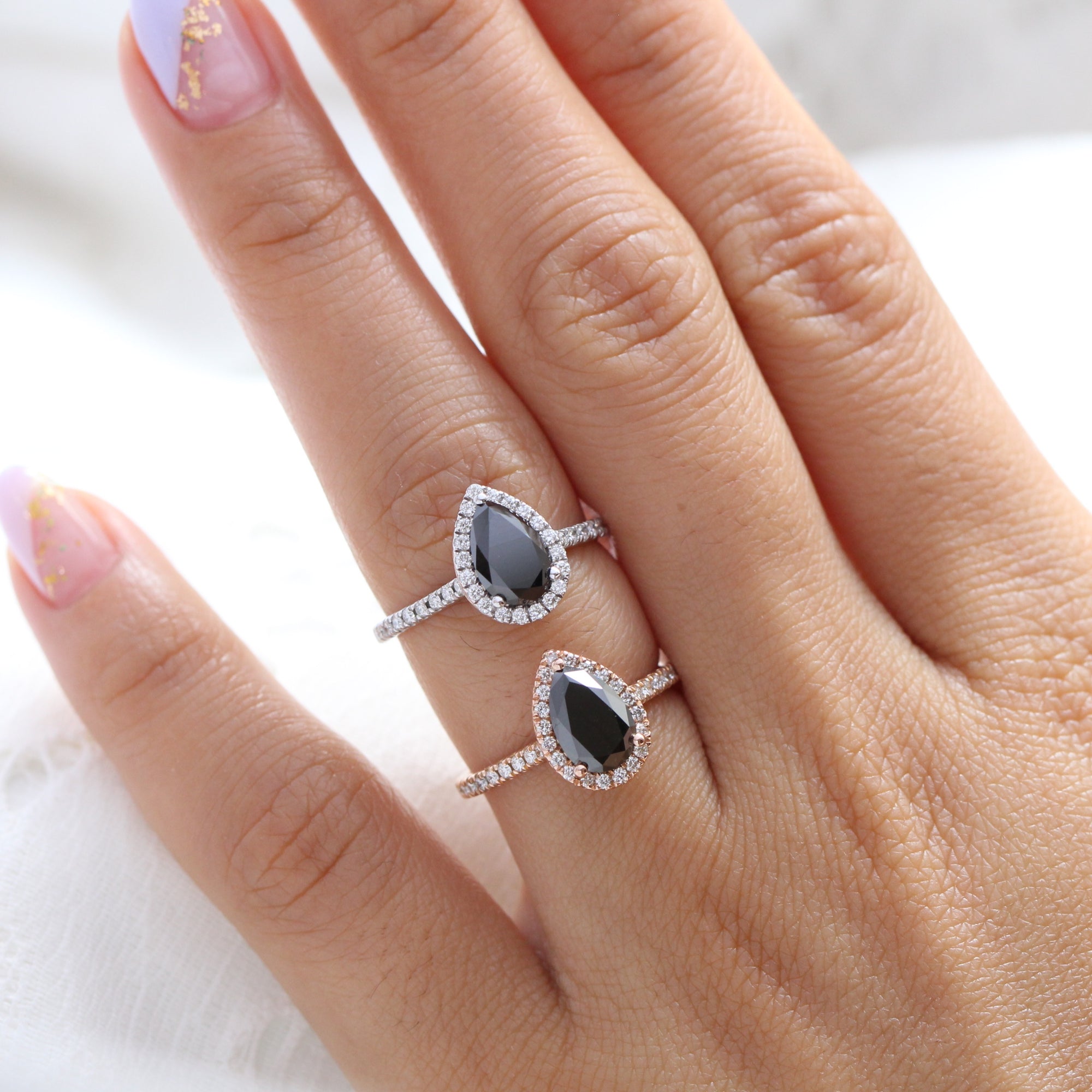 Black diamond engagement ring rose gold vs pear black diamond ring white gold la more design jewelry