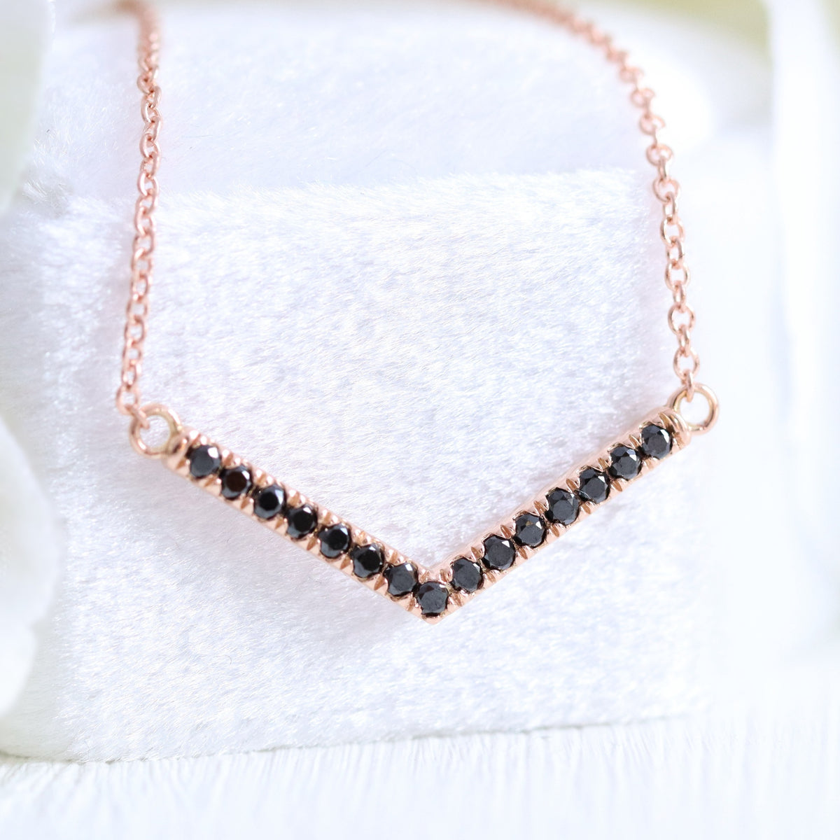Black diamond necklace rose gold V shaped chevron pendant la more design jewelry