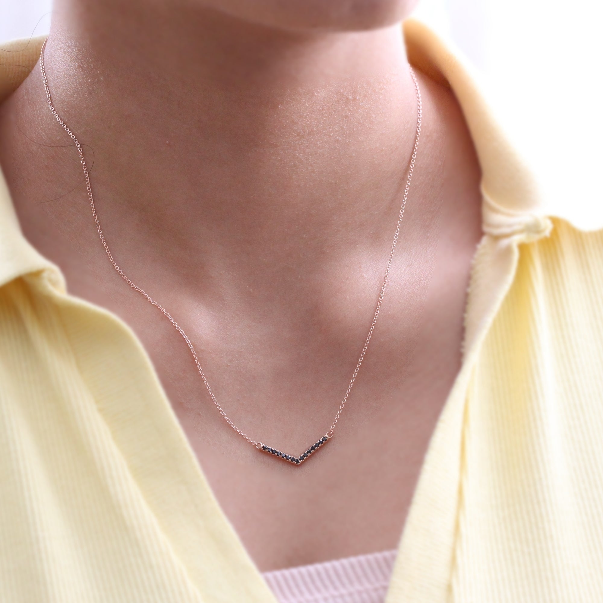 Black diamond necklace rose gold V shaped chevron pendant la more design jewelry