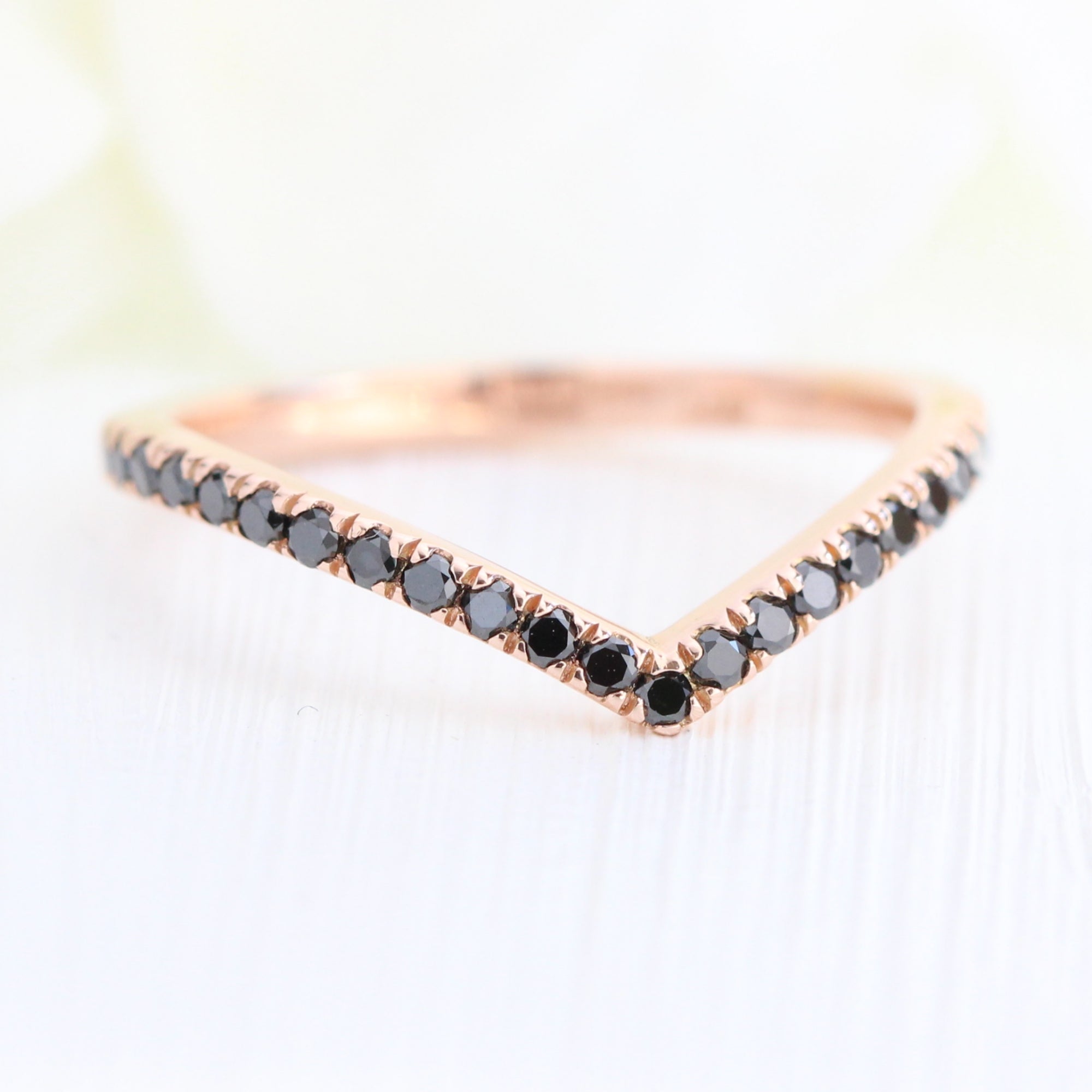 Black diamond wedding ring rose gold chevron wedding band la more design jewelry