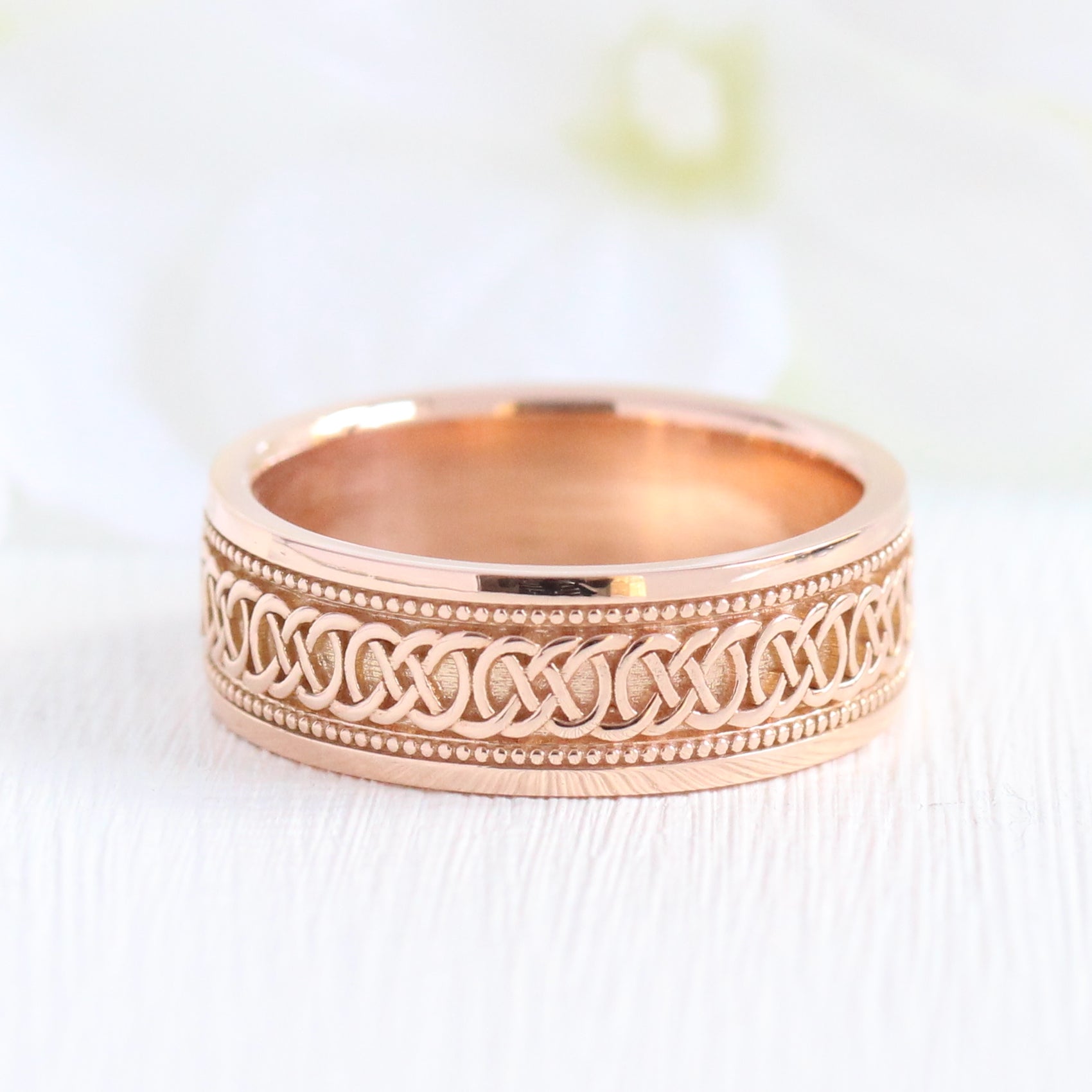 Eternity Celtic Knot Ring 7mm in Solid Gold Men’s Wedding Band