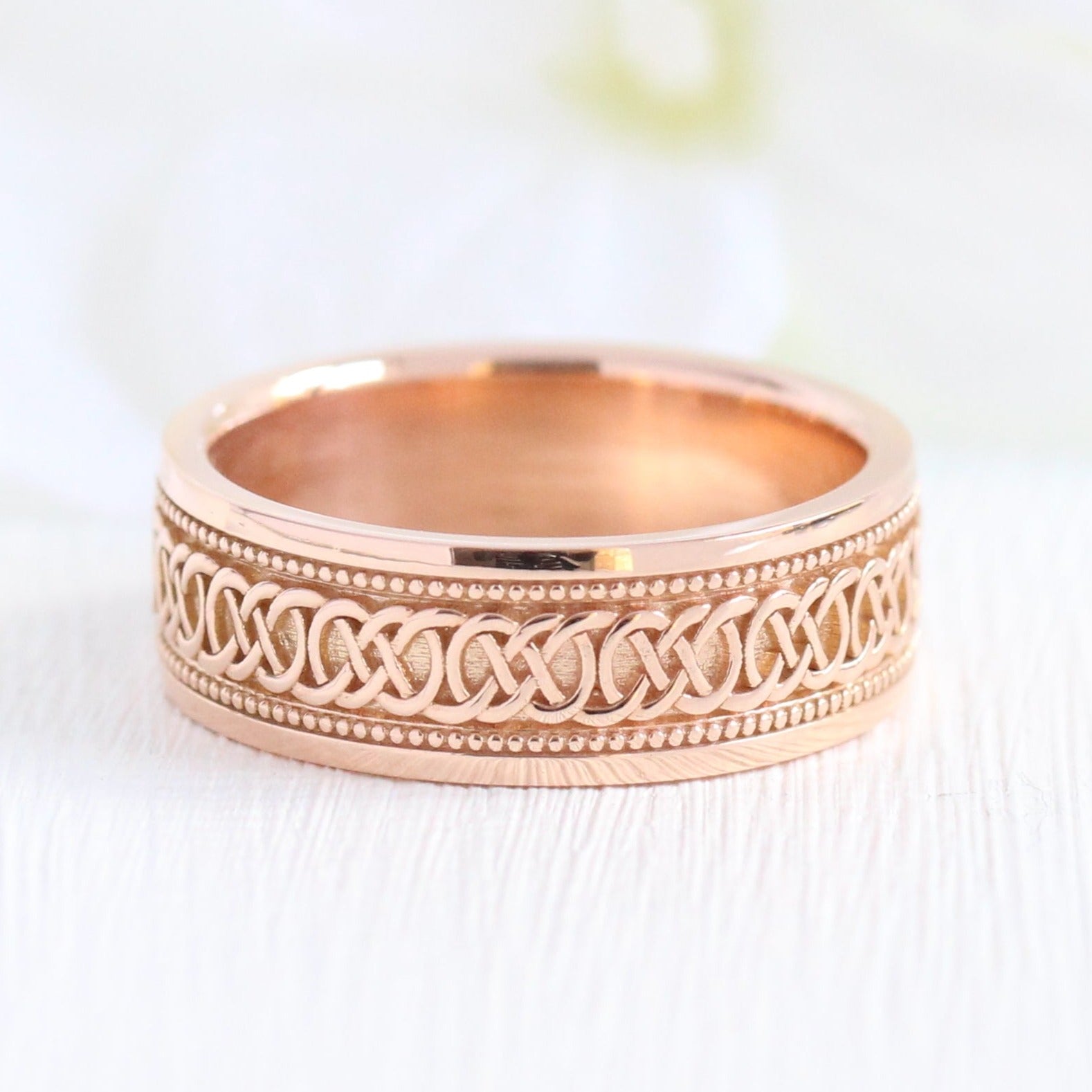 Celtic Knot Wedding Band Rose Gold Eternity Mens Wedding Ring la more design jewelry 