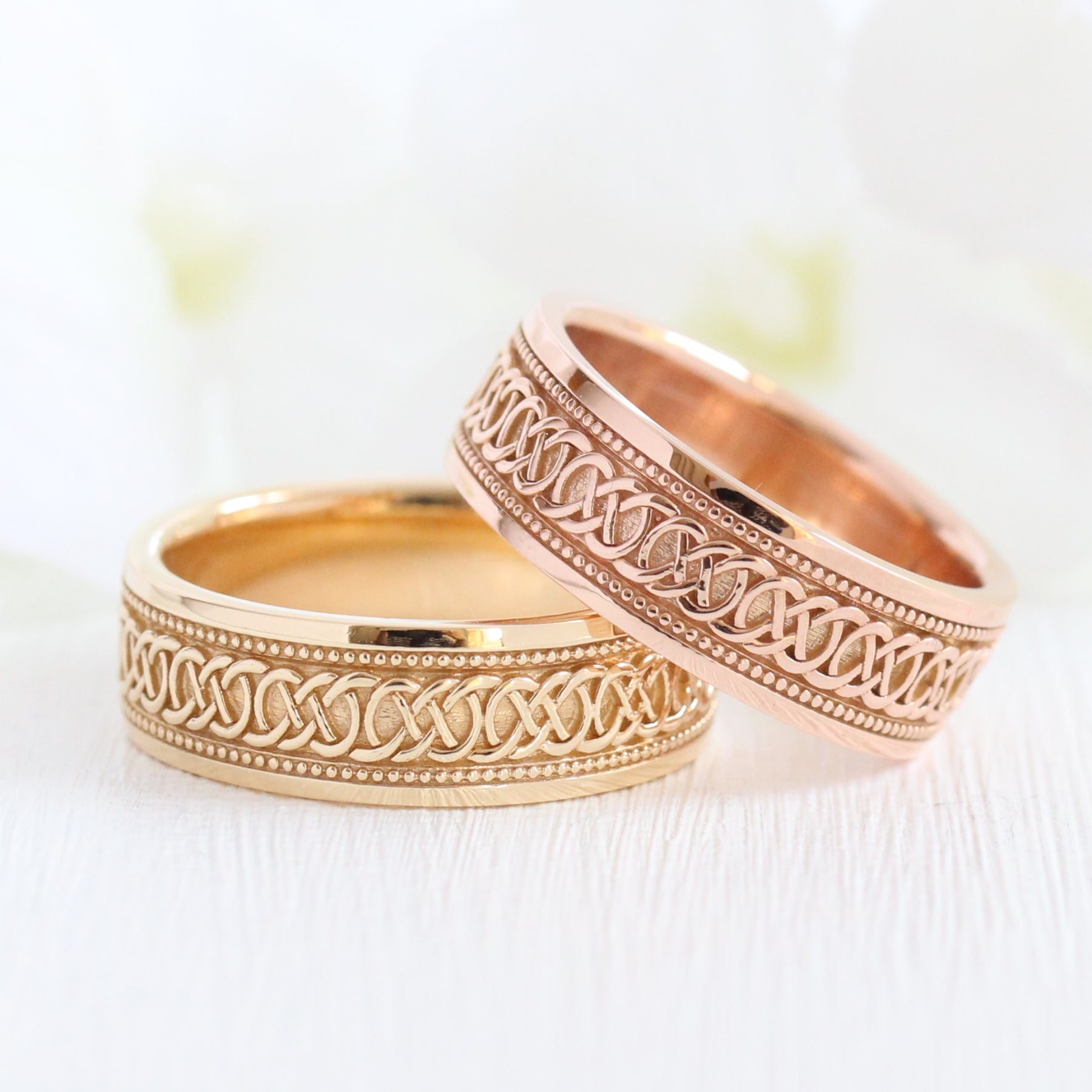 Double Weave Celtic Knot Wedding Ring in White & Rose Gold