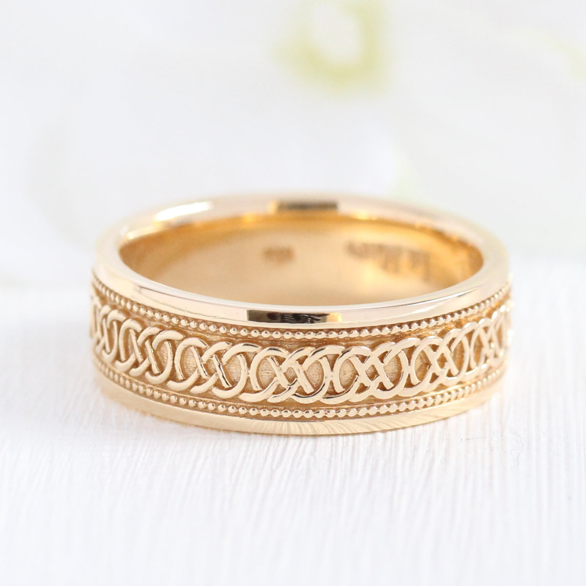 Celtic Knot Men's Wedding Band Solid 14k Yellow Gold His Eternity Ring