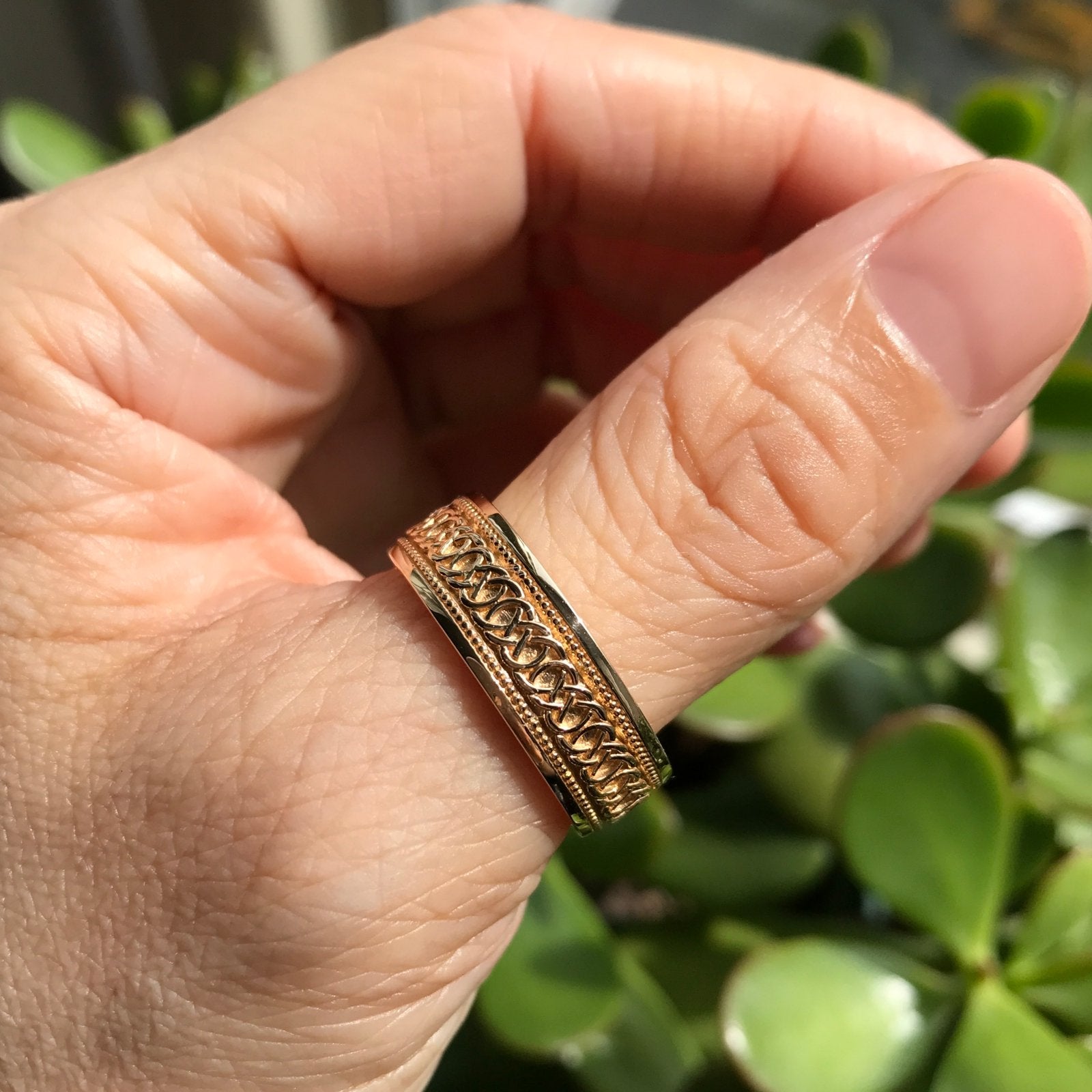 Celtic Knot Mens Wedding Band in Solid 14k White Gold 7mm Wide Eternity Ring by la more design
