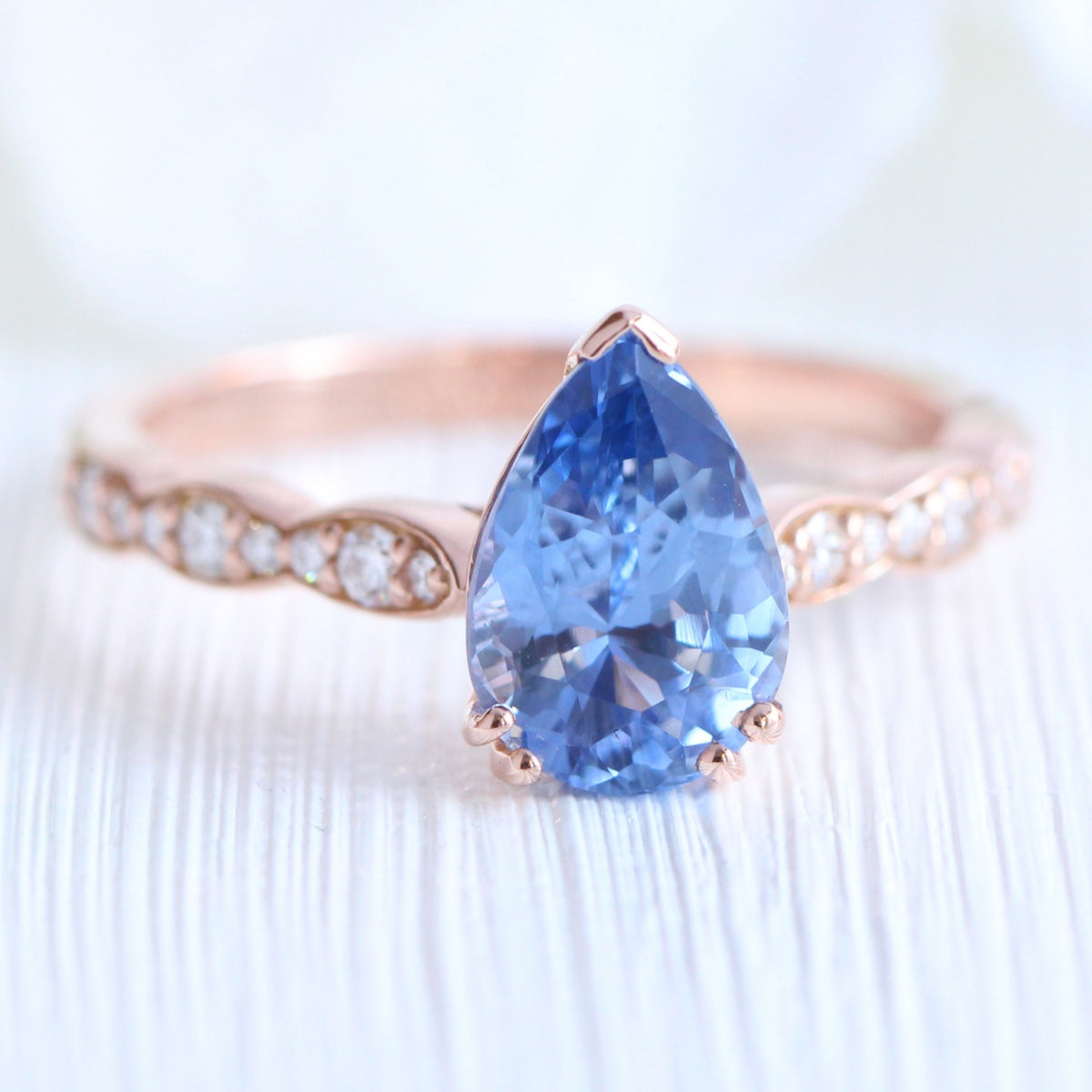 Ceylon blue sapphire ring rose gold solitaire pear engagement ring la more design jewelry