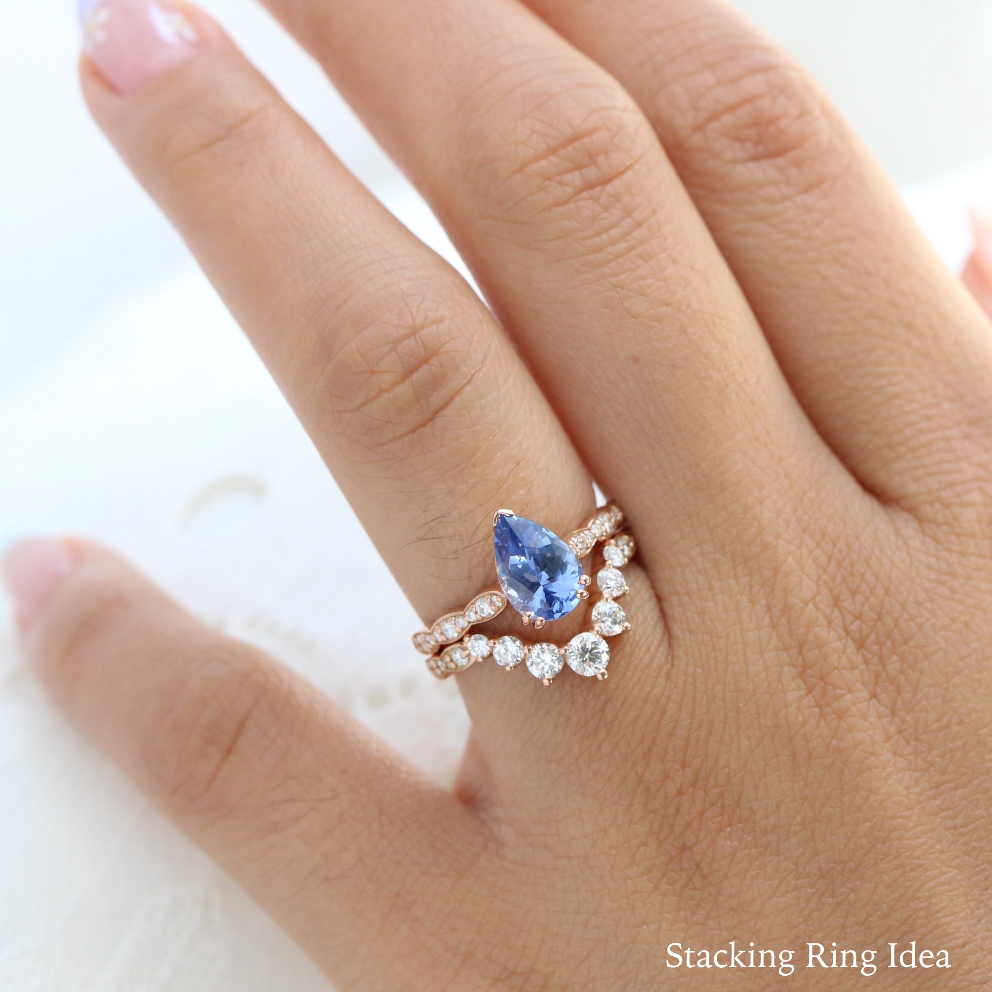 Ceylon blue sapphire ring rose gold solitaire pear engagement ring la more design jewelry