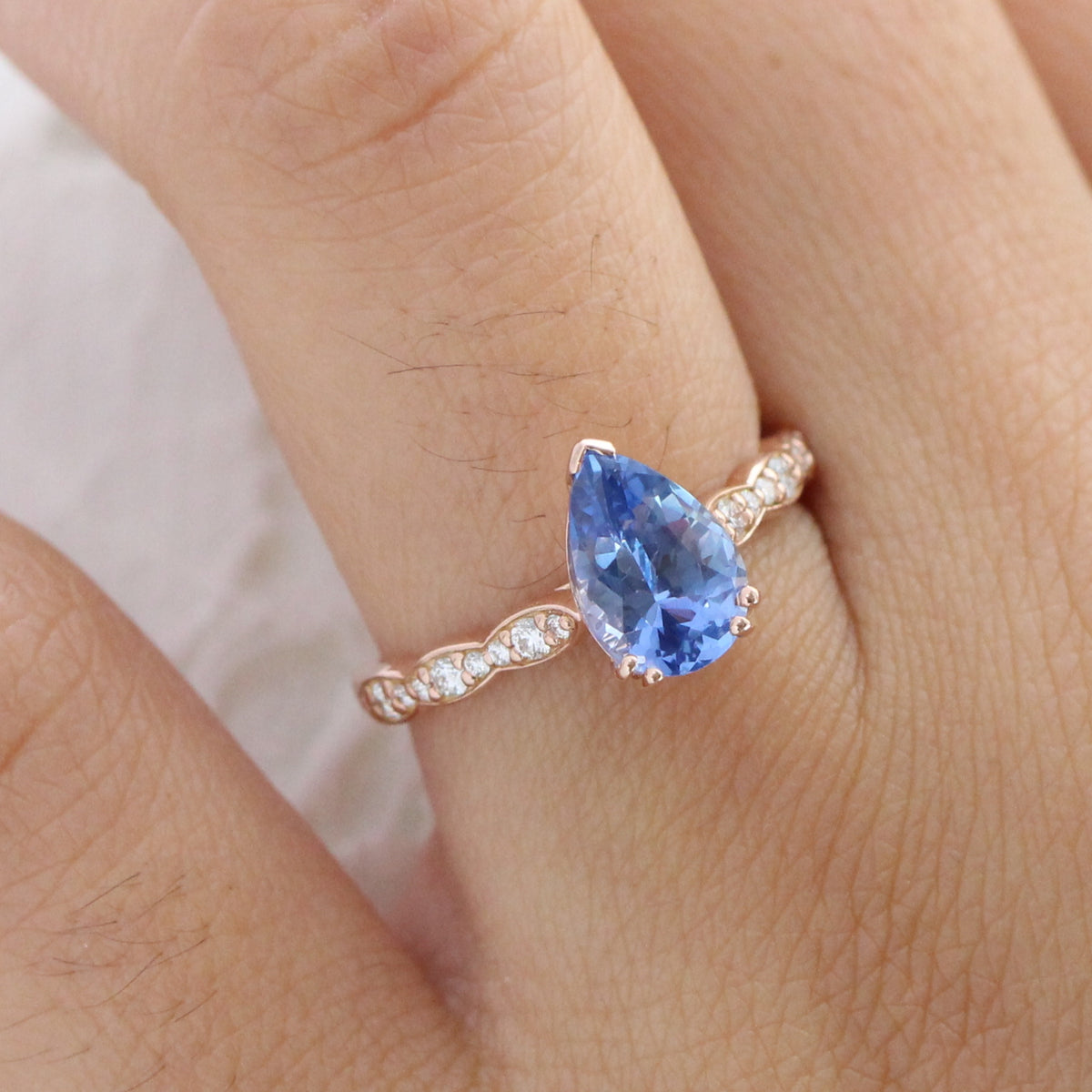 Ceylon blue sapphire ring rose gold solitaire pear engagement ring la more design jewelry