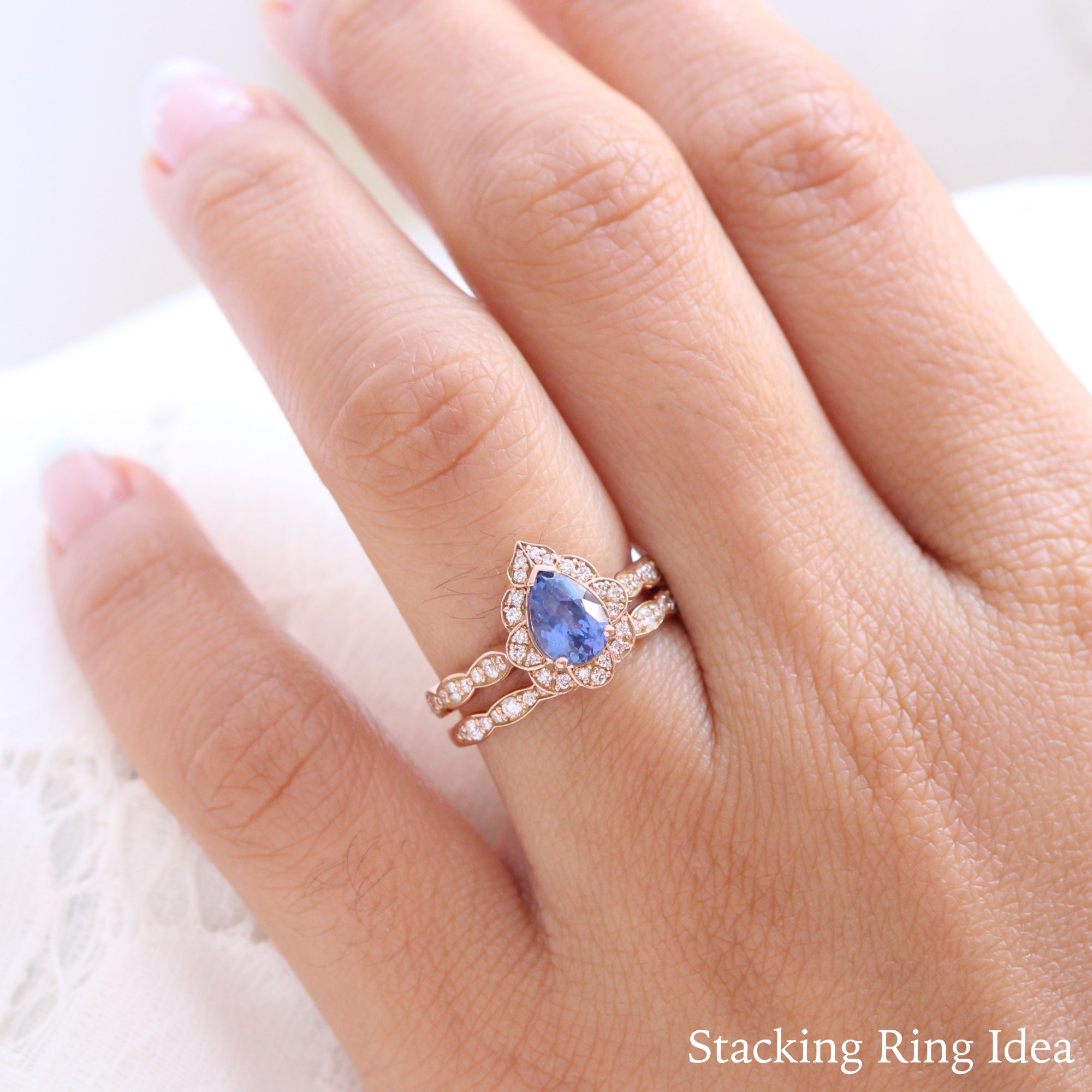 Ceylon sapphire ring rose gold pear engagement ring la more design jewelry