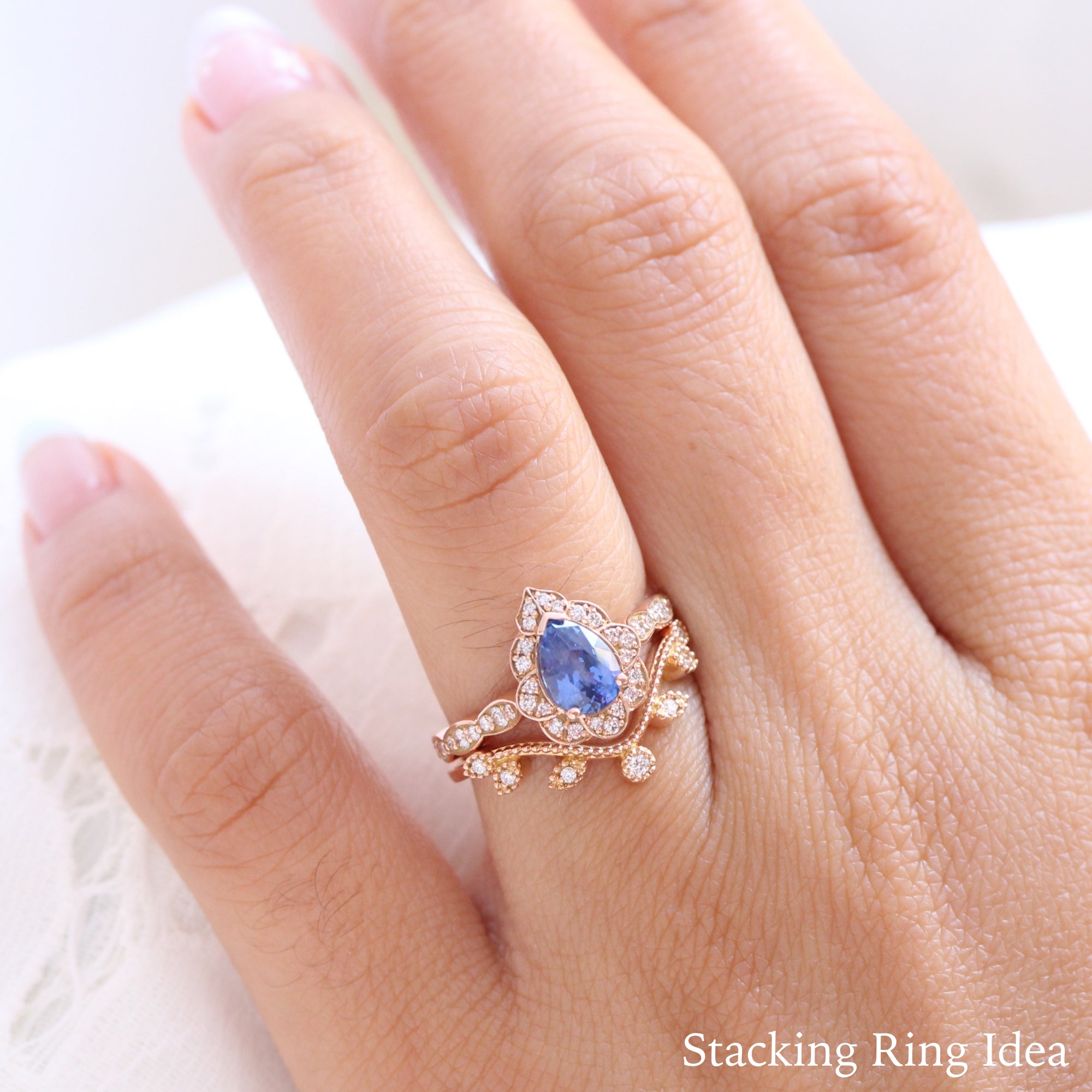 Ceylon sapphire ring rose gold pear engagement ring la more design jewelry