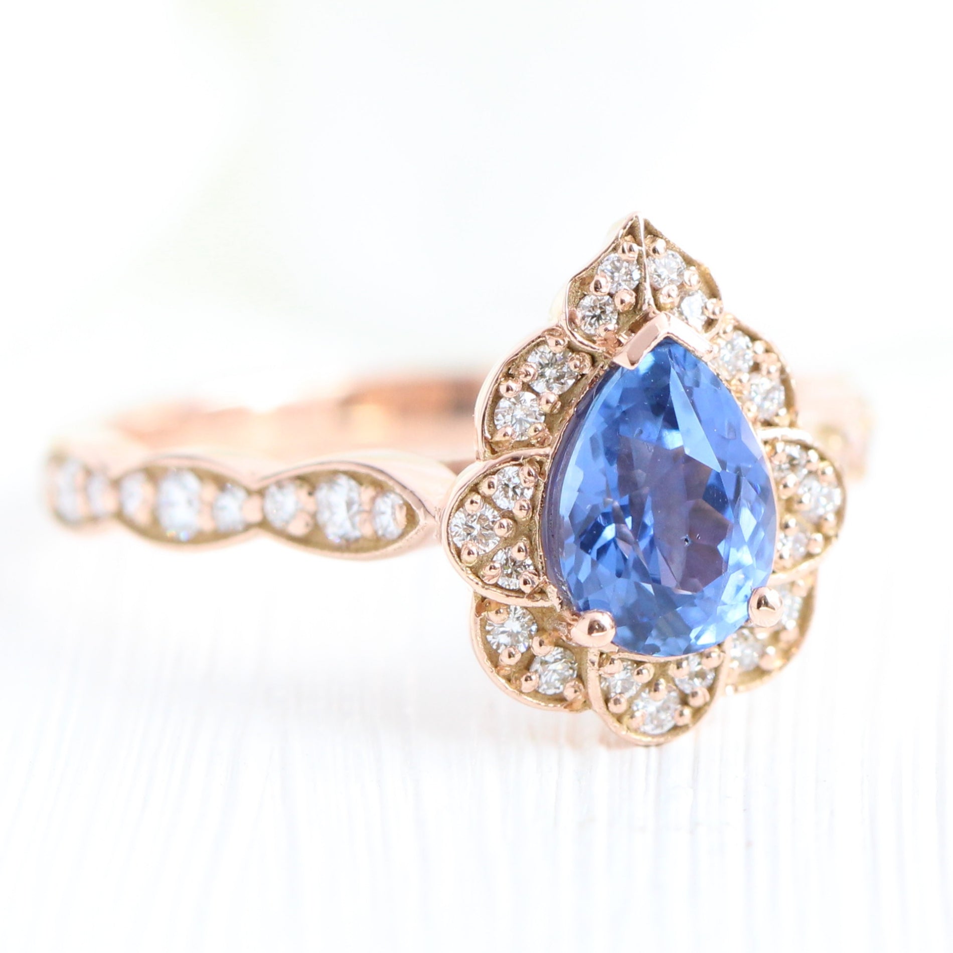 Ceylon sapphire ring rose gold pear engagement ring la more design jewelry