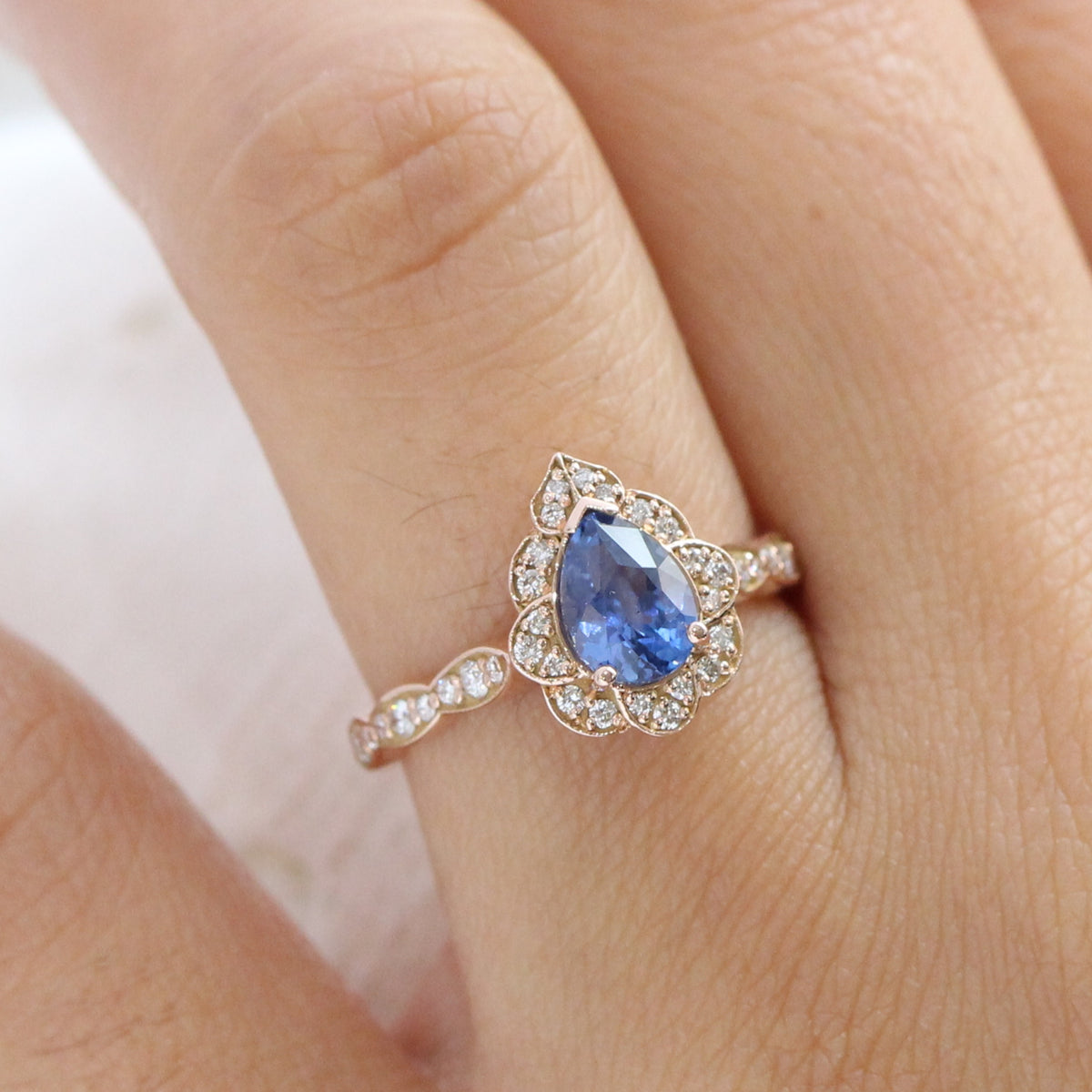Ceylon sapphire ring rose gold pear engagement ring la more design jewelry