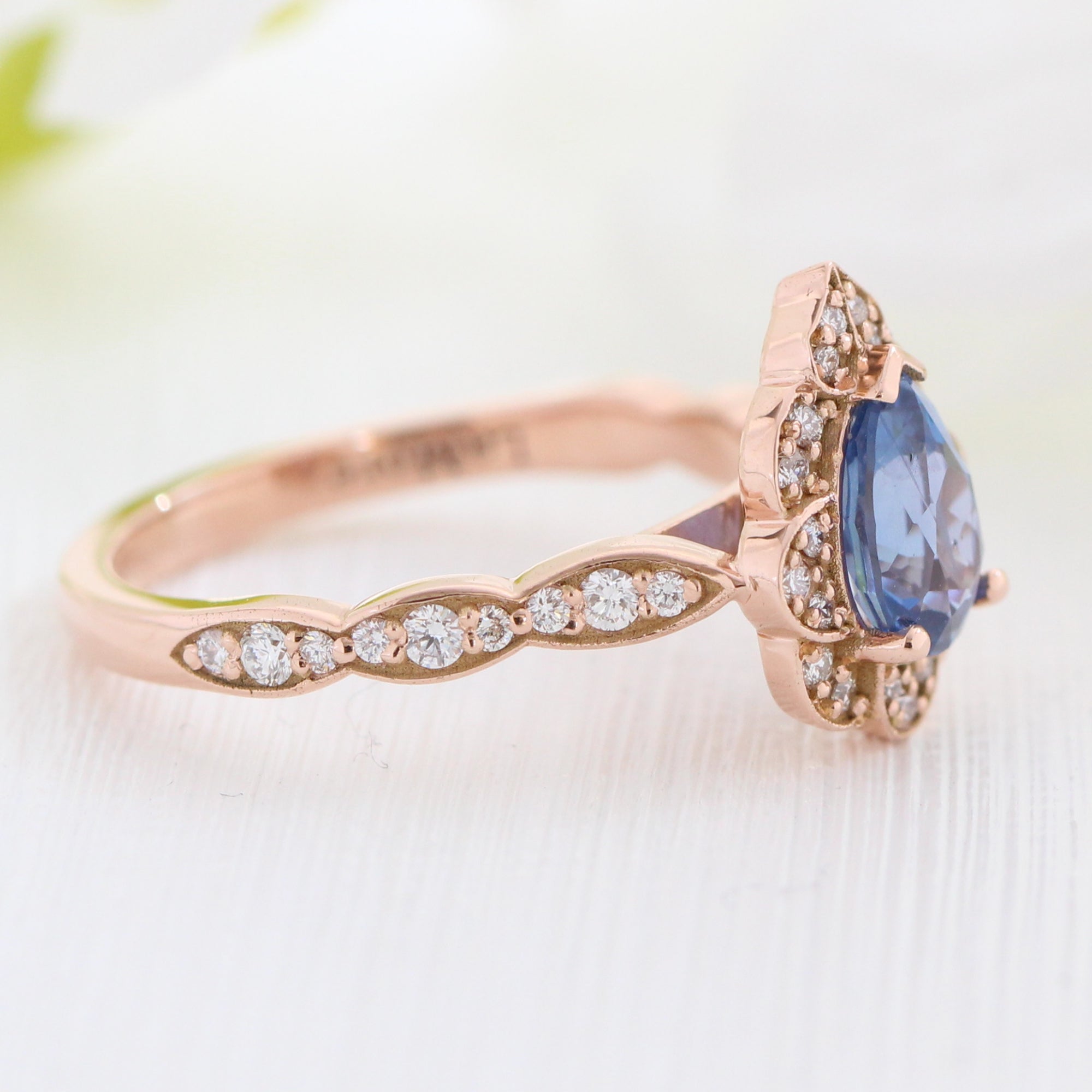 Ceylon sapphire ring rose gold pear engagement ring la more design jewelry
