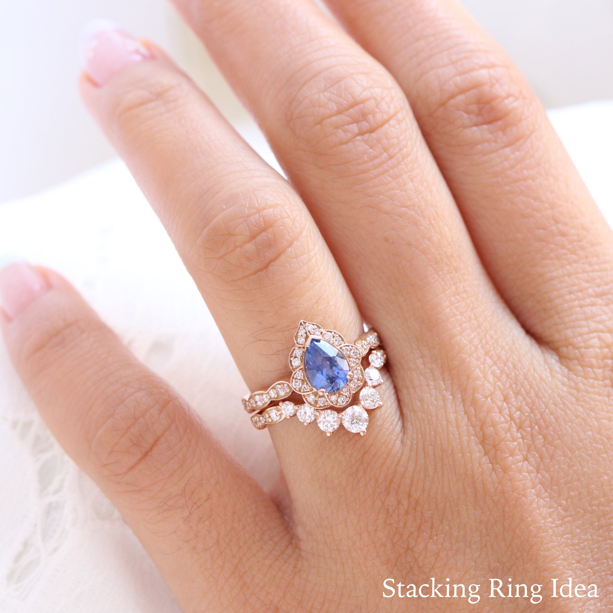 Ceylon sapphire ring rose gold pear engagement ring la more design jewelry