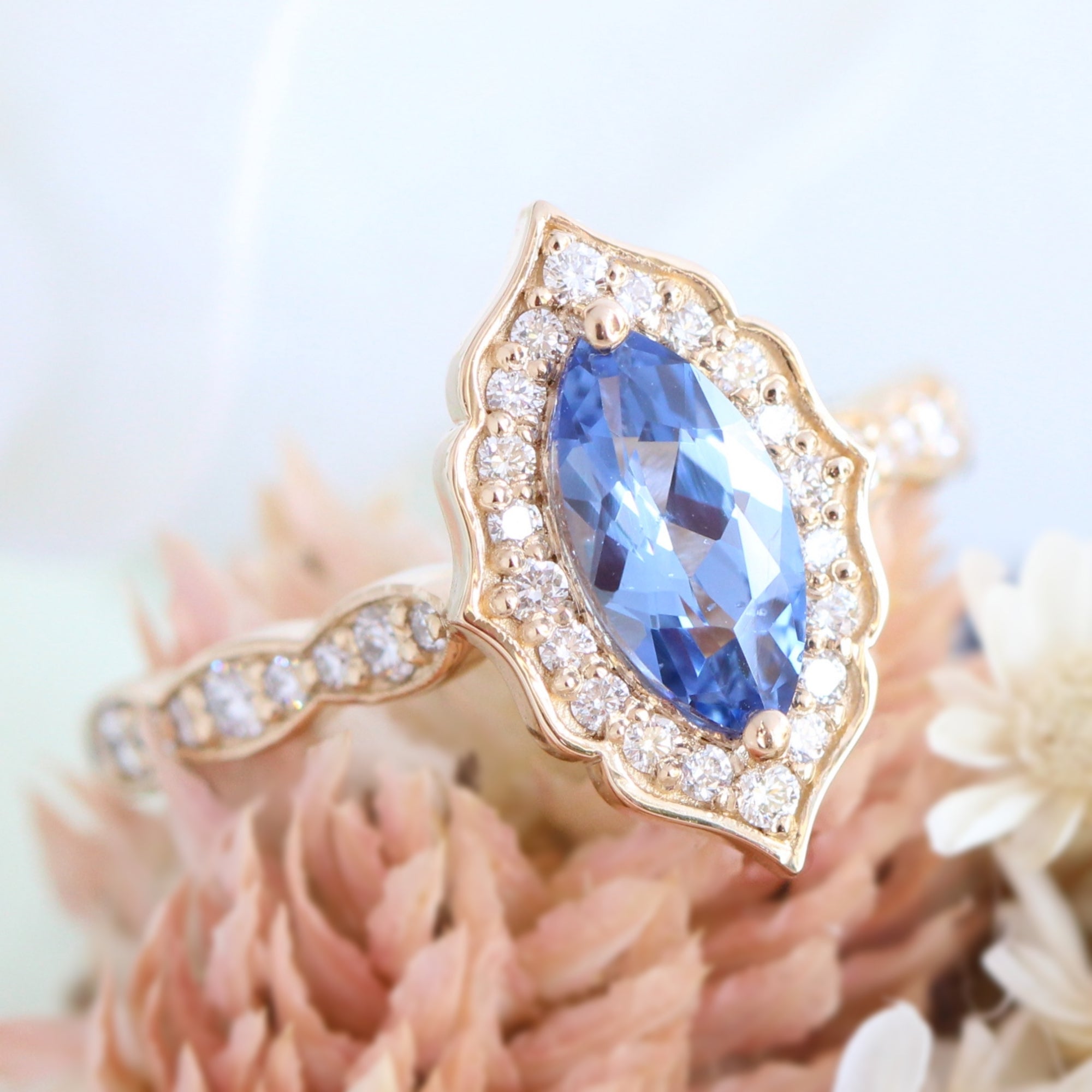 Ceylon sapphire ring yellow gold marquise engagement ring la more design jewelry