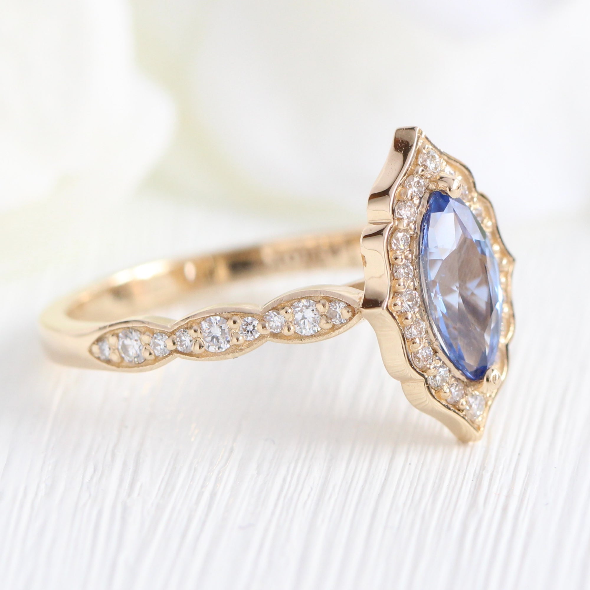Ceylon sapphire ring yellow gold marquise engagement ring la more design jewelry