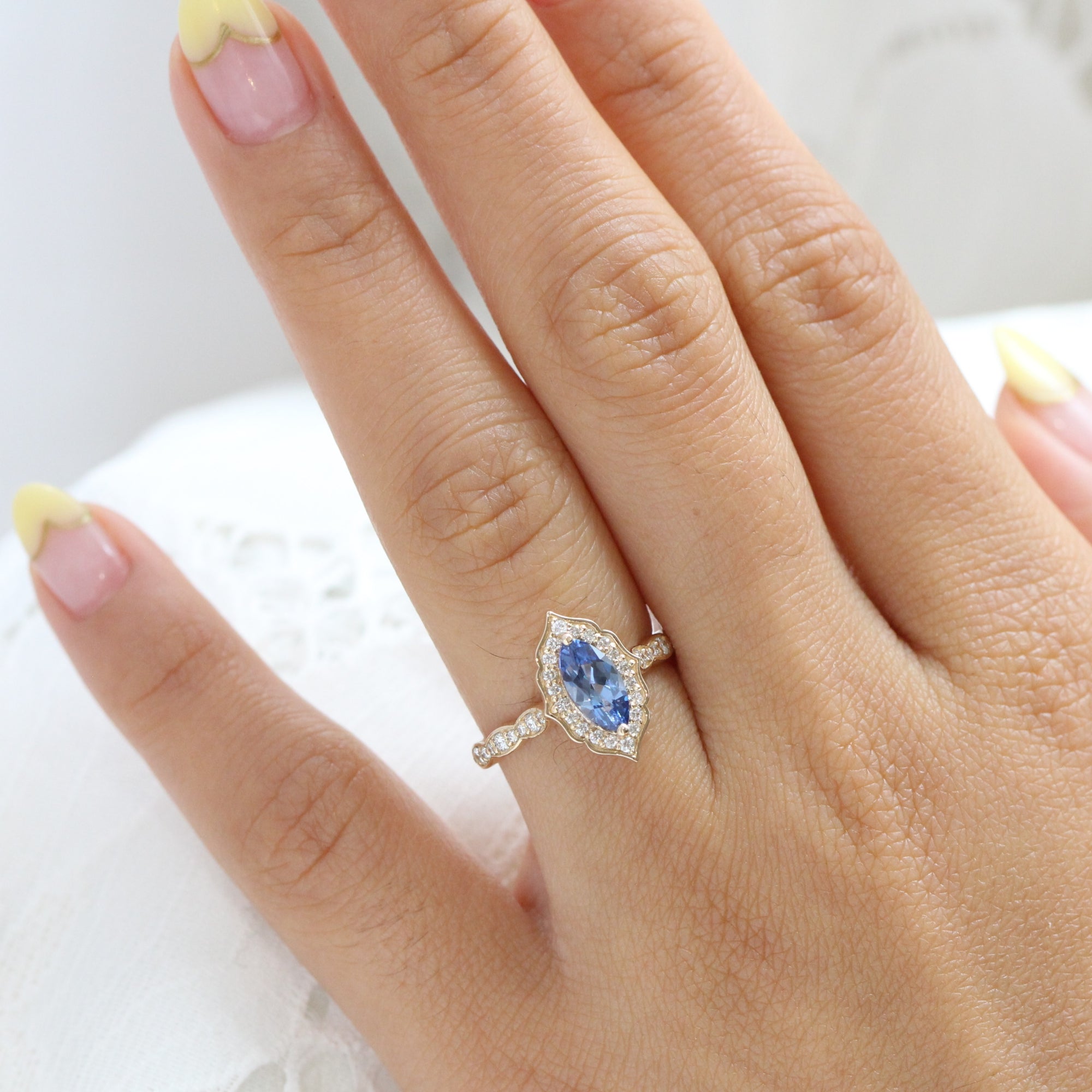 Ceylon sapphire ring yellow gold marquise engagement ring la more design jewelry