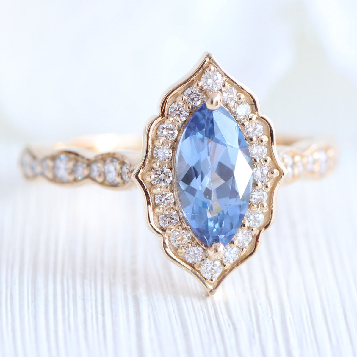 Ceylon sapphire ring yellow gold marquise engagement ring la more design jewelry