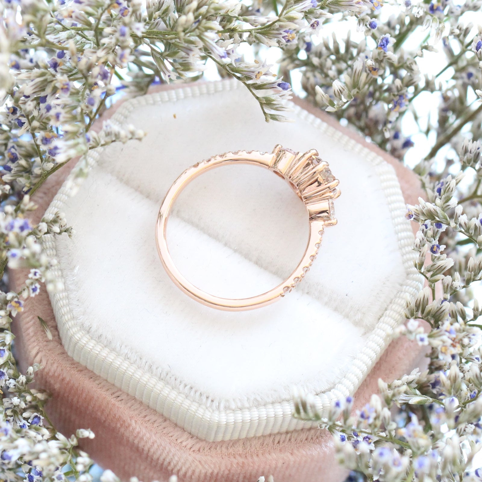 Champagne Diamond Engagement Ring in Rose Gold 3 Stone Pear Ring by La More Design Jewelry