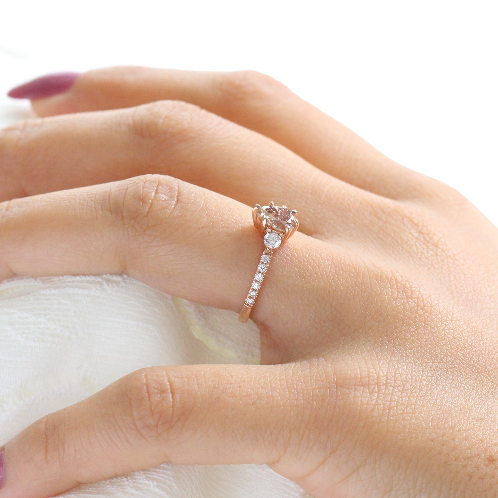 Champagne Diamond Engagement Ring in Rose Gold 3 Stone Pear Ring by La More Design Jewelry