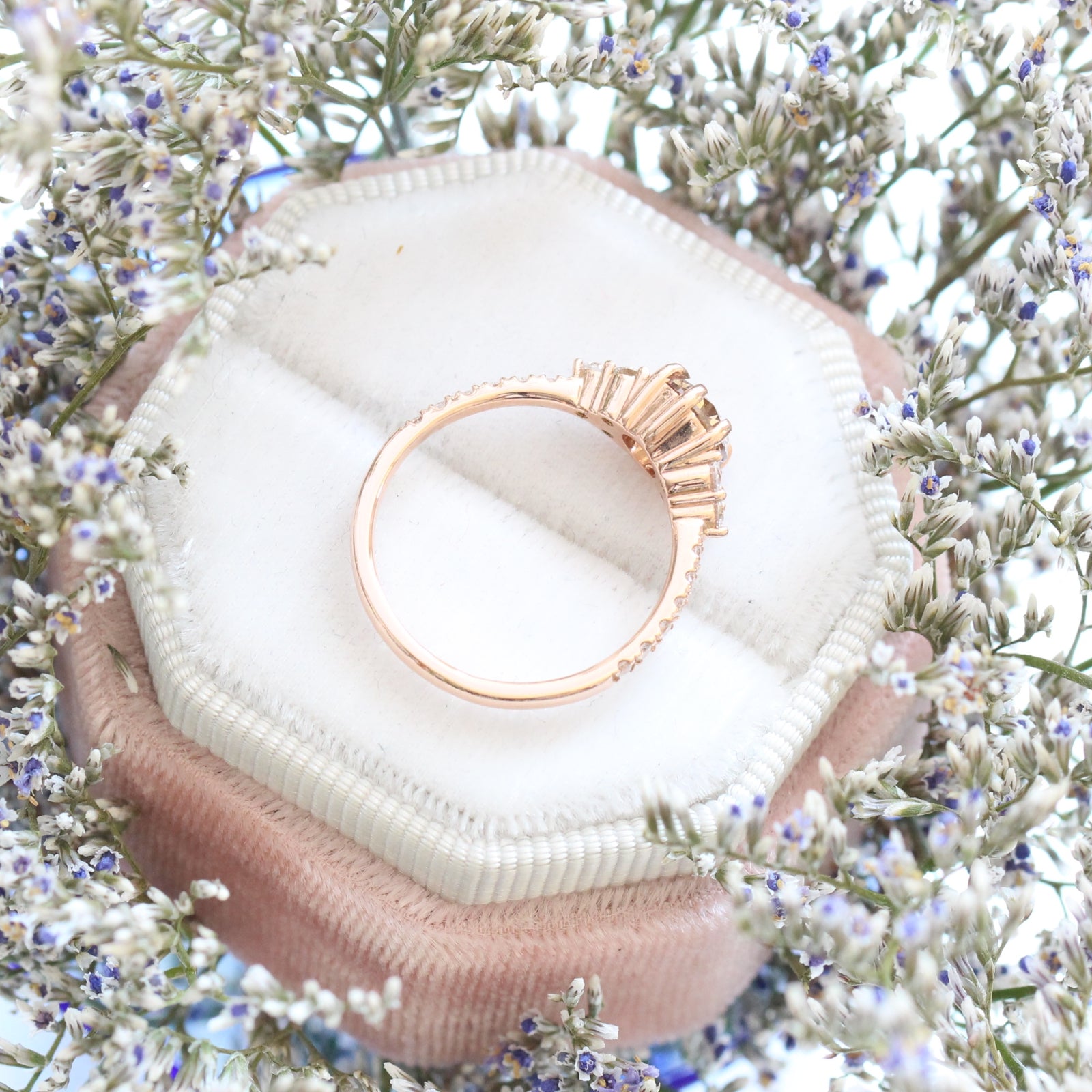 Champagne Diamond Engagement Ring in Rose Gold 3 Stone Ring by La More Design Jewelry