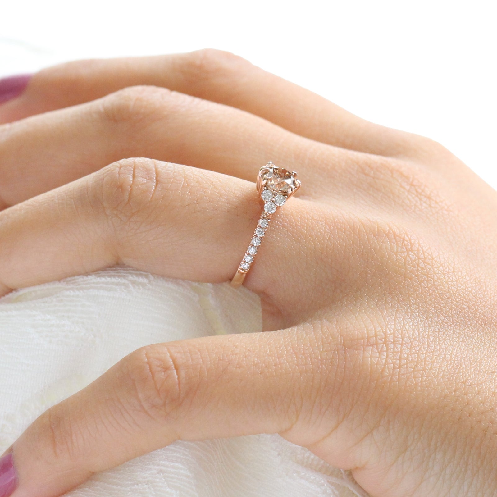Champagne Diamond Engagement Ring in Rose Gold 3 Stone Ring by La More Design Jewelry