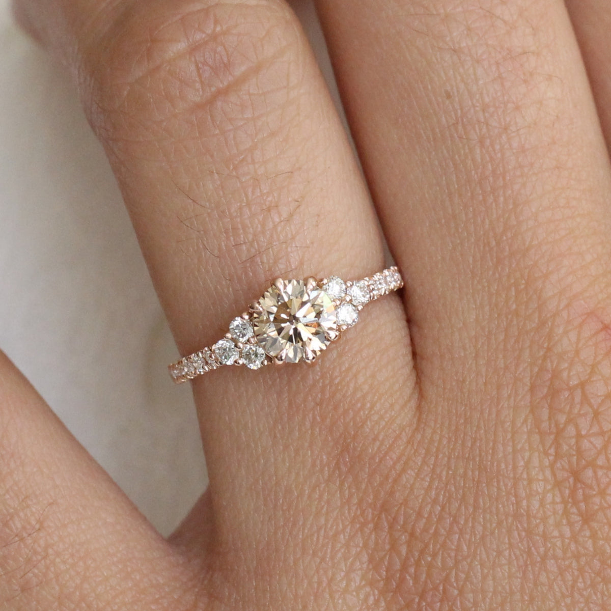 Champagne Diamond Engagement Ring in Rose Gold 3 Stone Ring by La More Design Jewelry